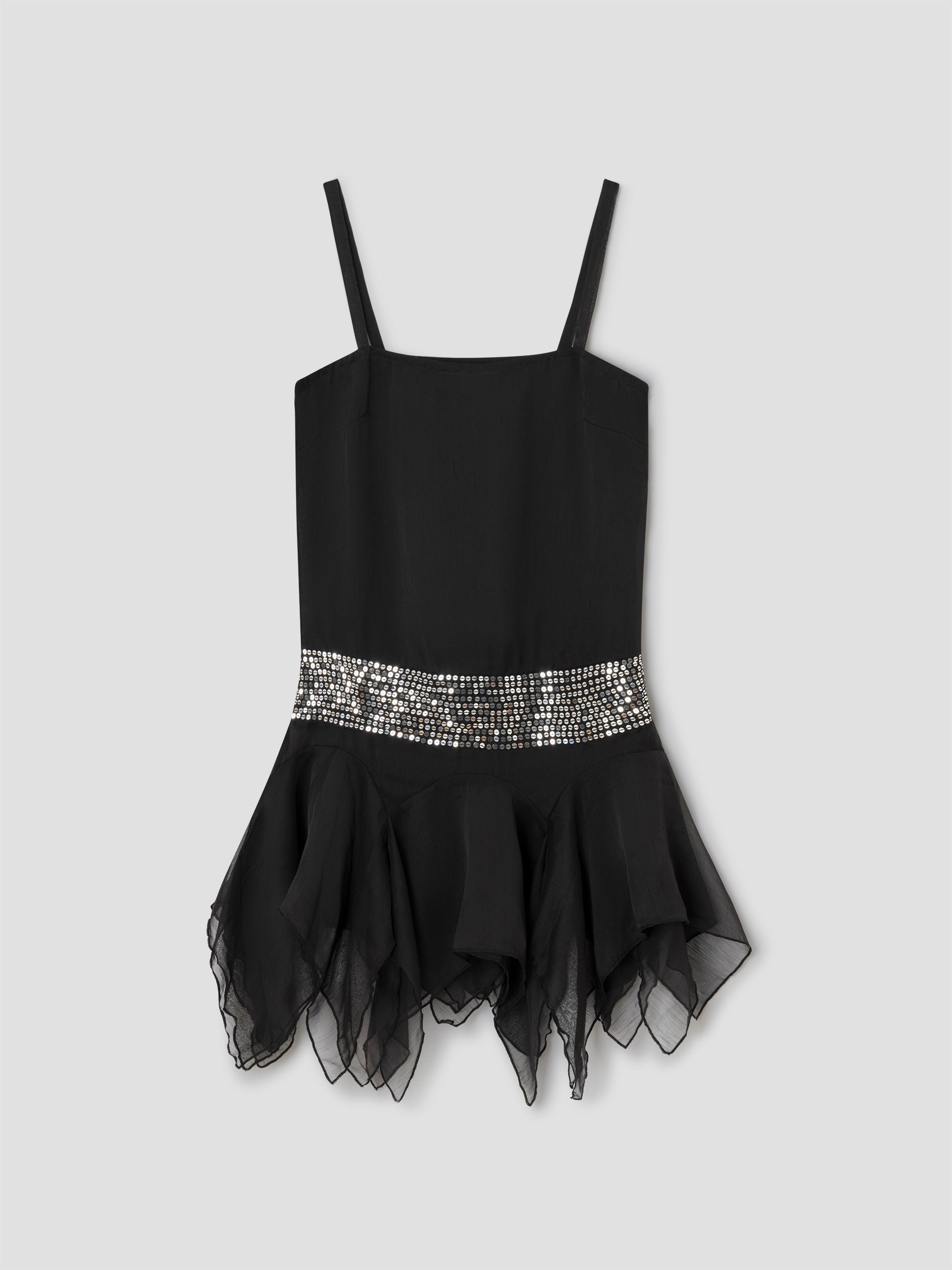 Black Sequin Mini Dress - Asymmetrical Hem