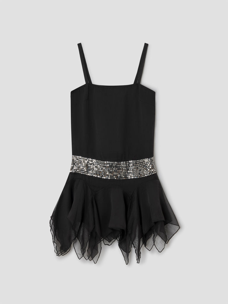 Black Sequin Mini Dress - Asymmetrical Hem | Gimaguas Black Sequin Mini Dress - Asymmetrical Hem | Gimaguas