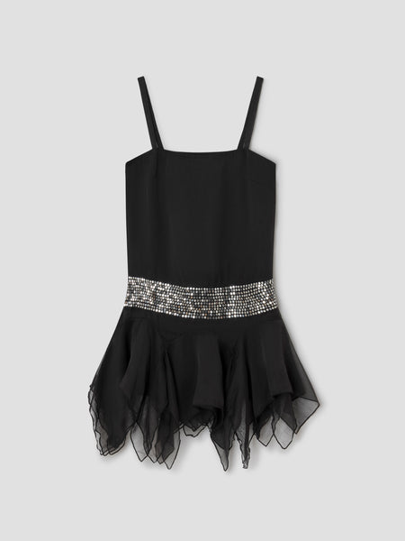 Black Sequin Mini Dress - Asymmetrical Hem | Gimaguas