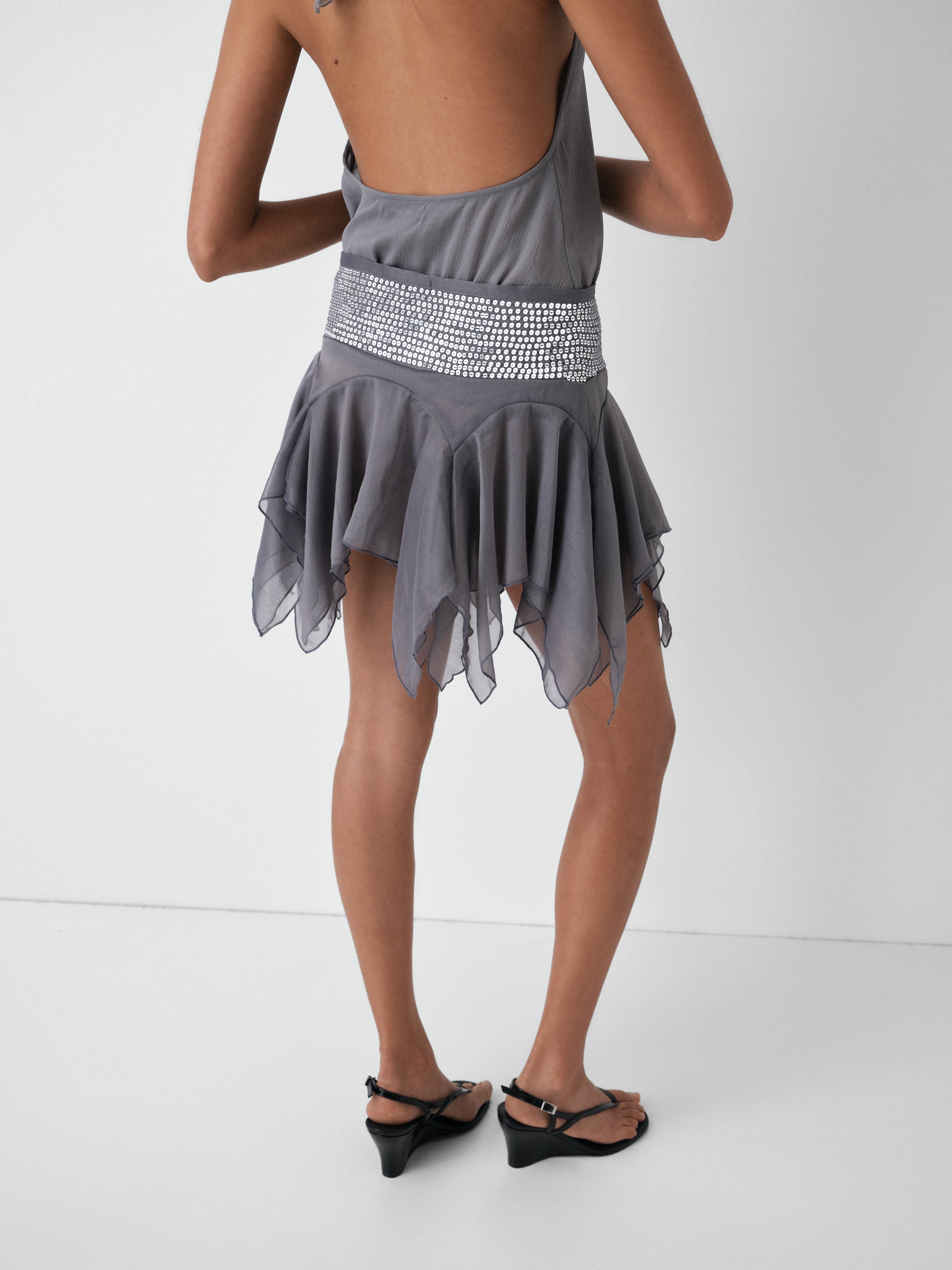 Grey Mini Skirt with Sequin Waistband | Gimaguas