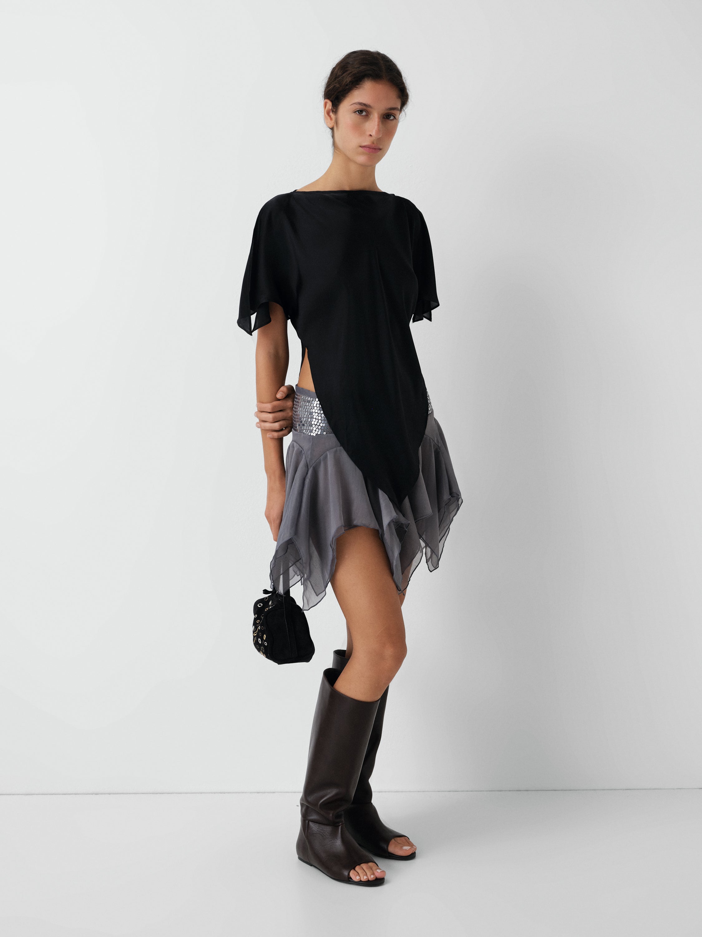 Grey Mini Skirt with Sequin Waistband | Gimaguas