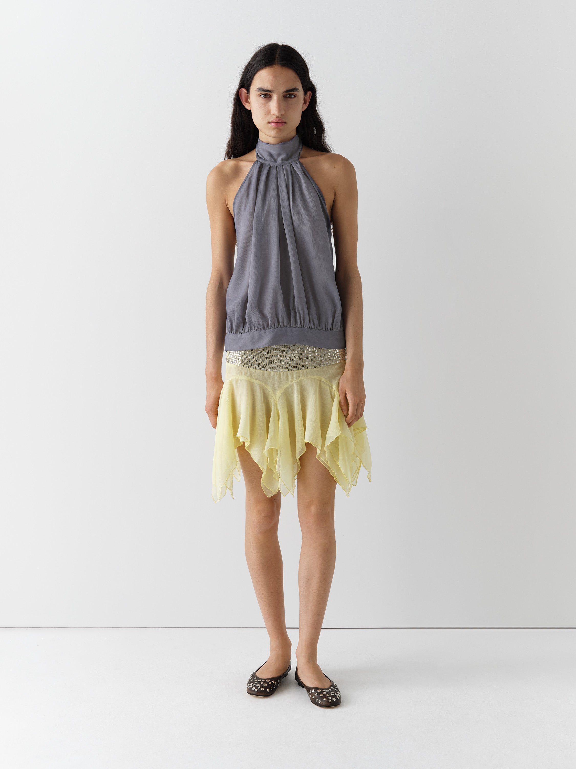 Yellow Mini Skirt with Sequin Waistband | Gimaguas