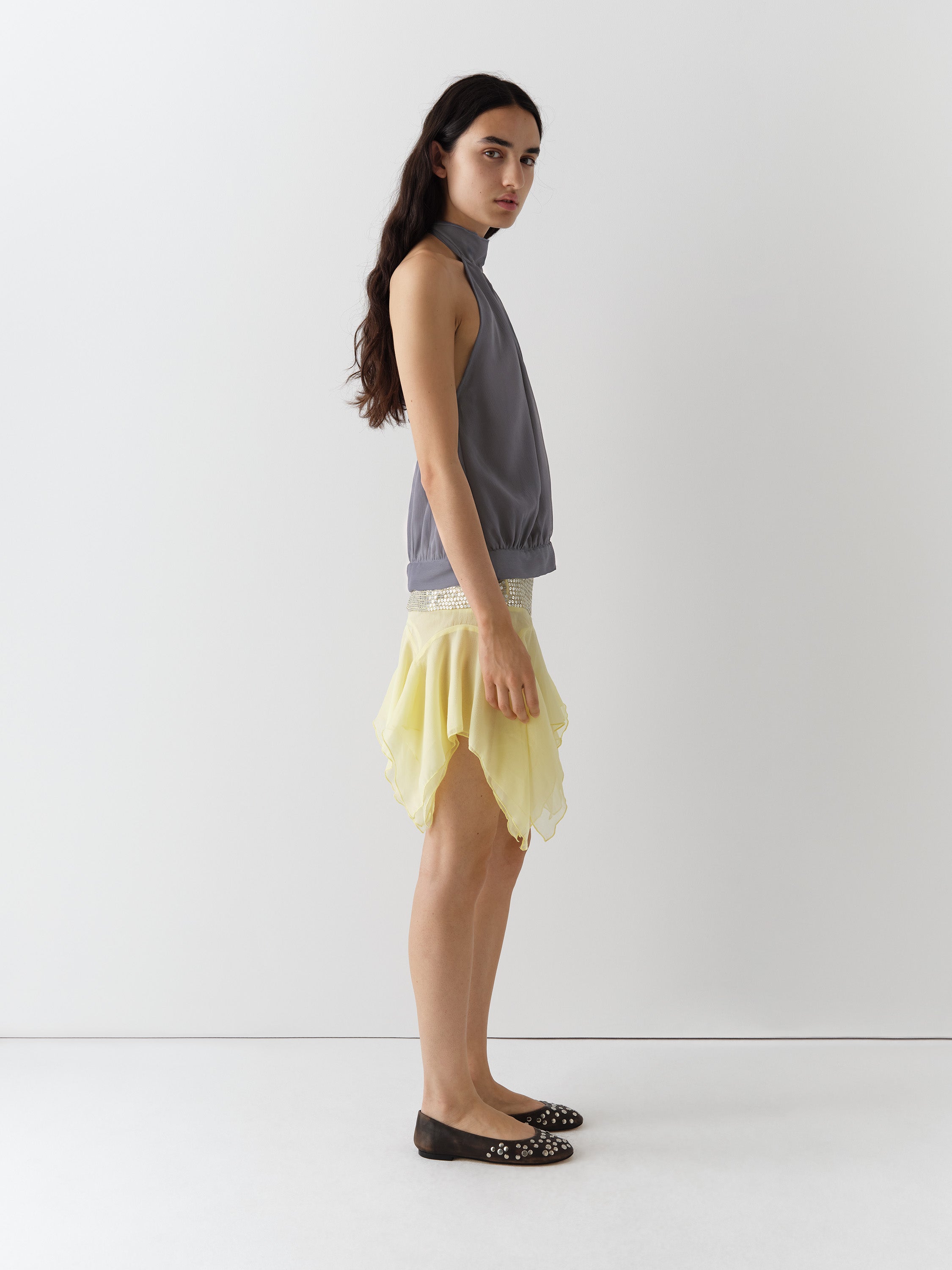 Yellow Mini Skirt with Sequin Waistband | Gimaguas