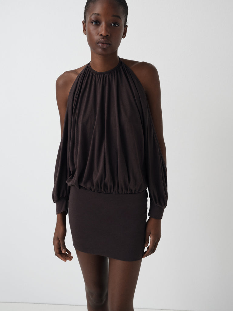 Women's Brown Halter Mini Dress Draped. Gimaguas Women's Brown Halter Mini Dress Draped. Gimaguas