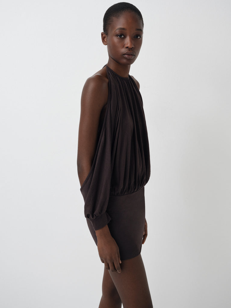 Women's Brown Halter Mini Dress Draped. Gimaguas Women's Brown Halter Mini Dress Draped. Gimaguas
