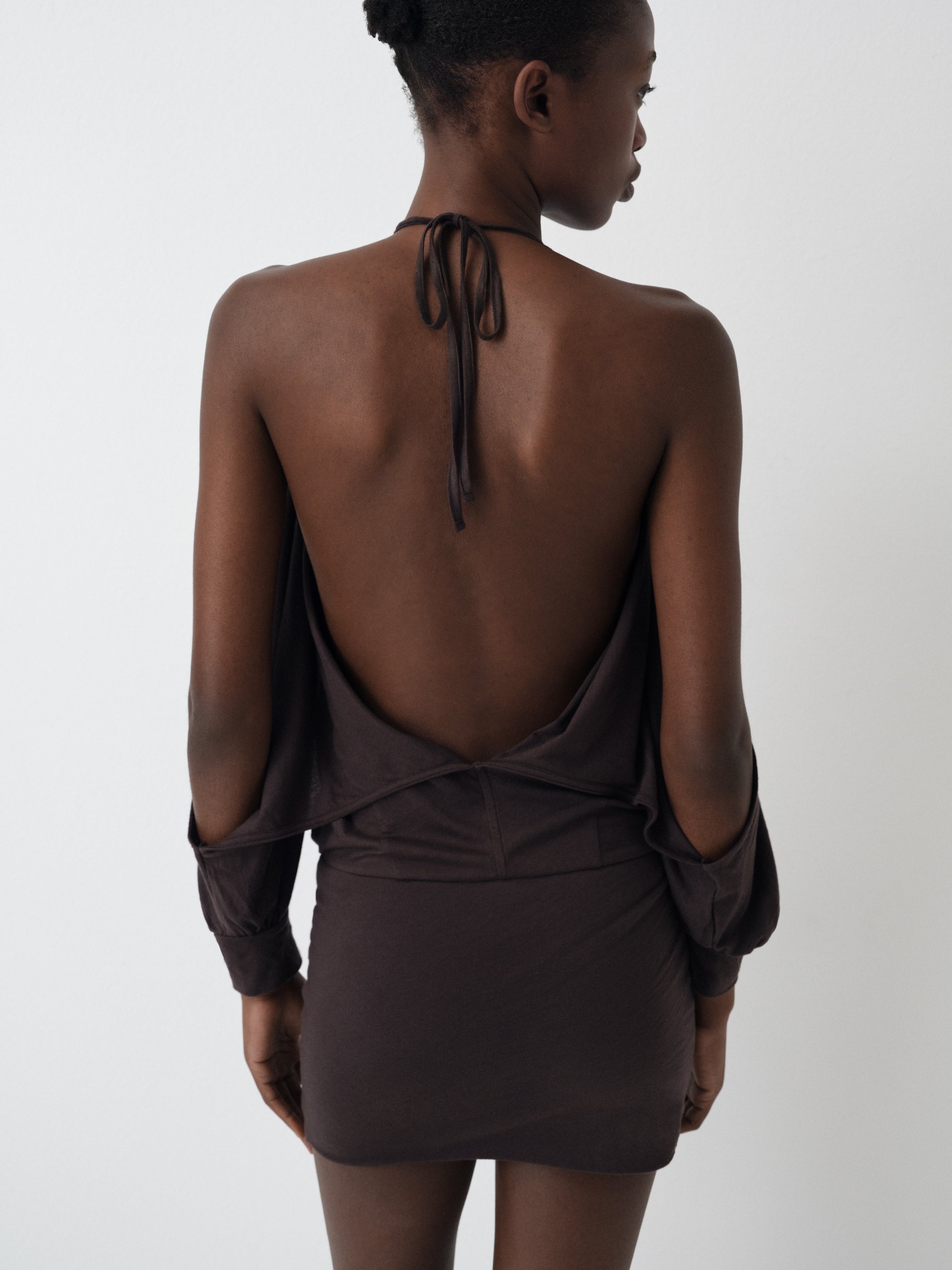 Women's Brown Halter Mini Dress Draped. Gimaguas