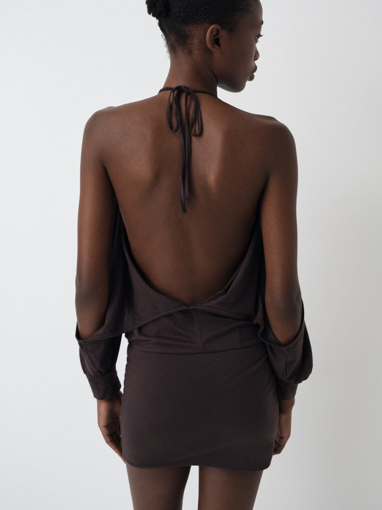 Women's Brown Halter Mini Dress Draped. Gimaguas Women's Brown Halter Mini Dress Draped. Gimaguas
