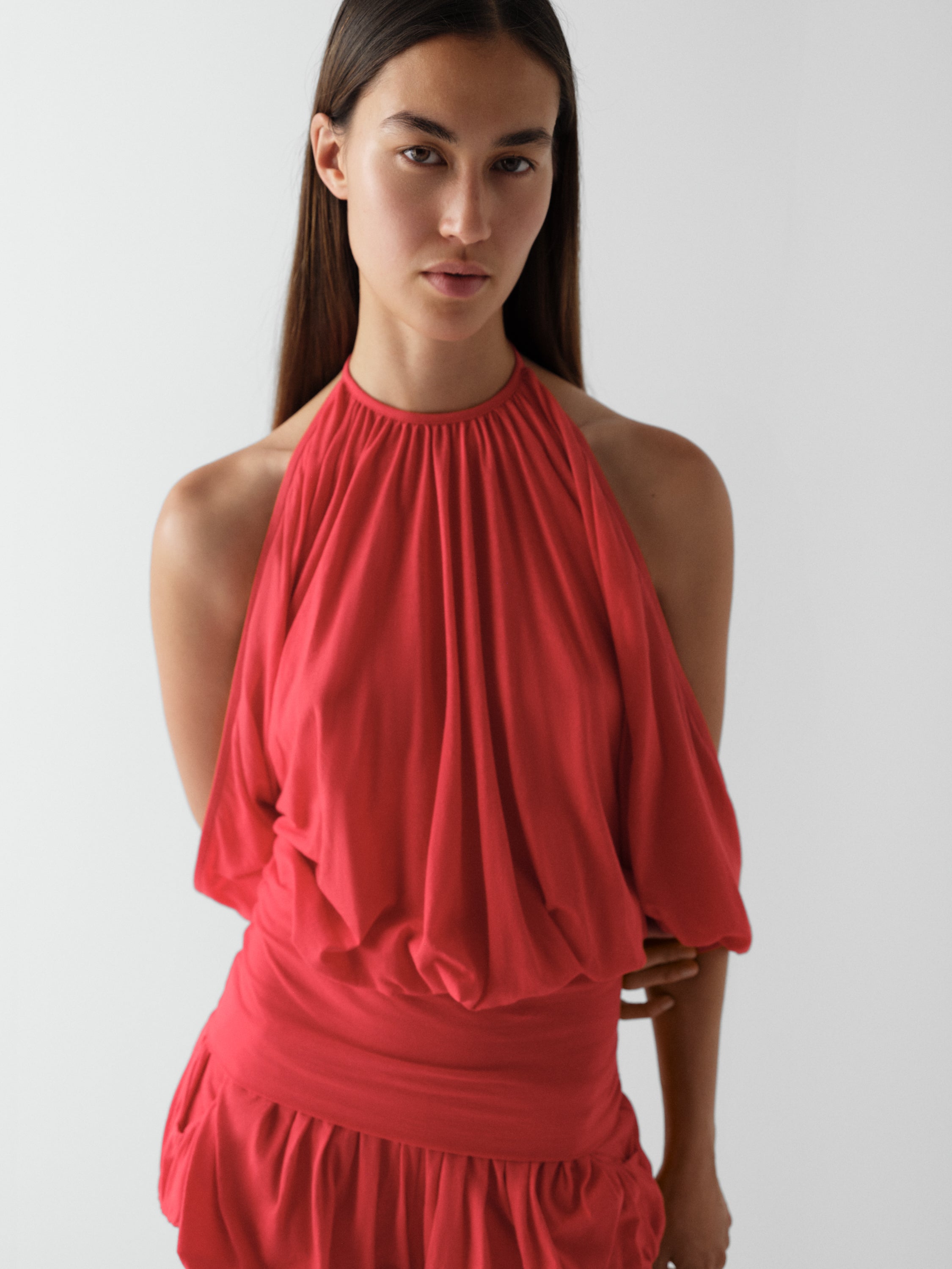 Women's Red Open Shoulder Long Sleeve Top. Gimaguas