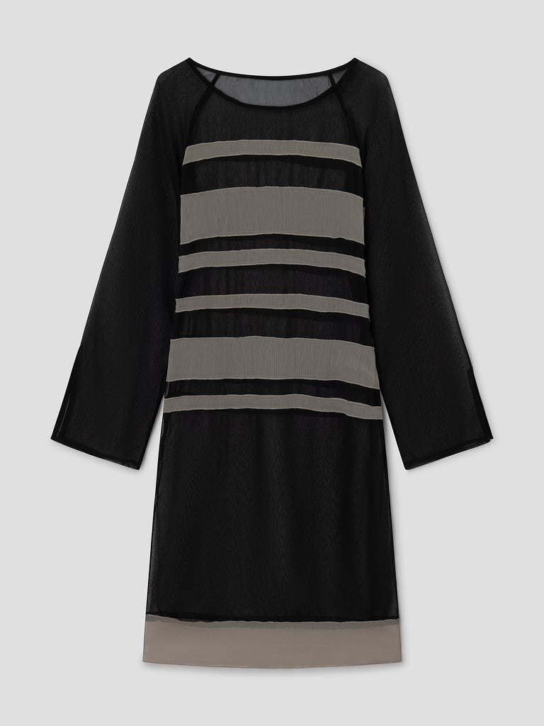 grey and black striped dress Cool Black and Grey Dress - Striped Dress - Long Sleeve Dress - Midi Dress - $43.00