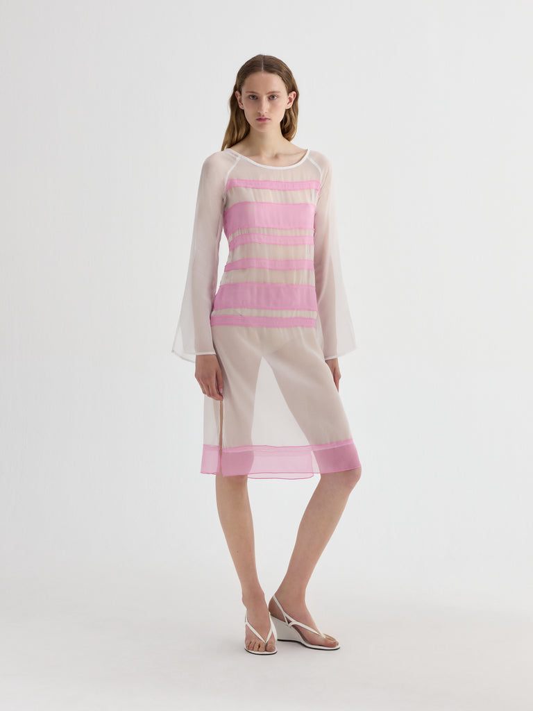 pink and white chiffon dress White Chiffon A Line High-Low Engagement Dress with Ruffles