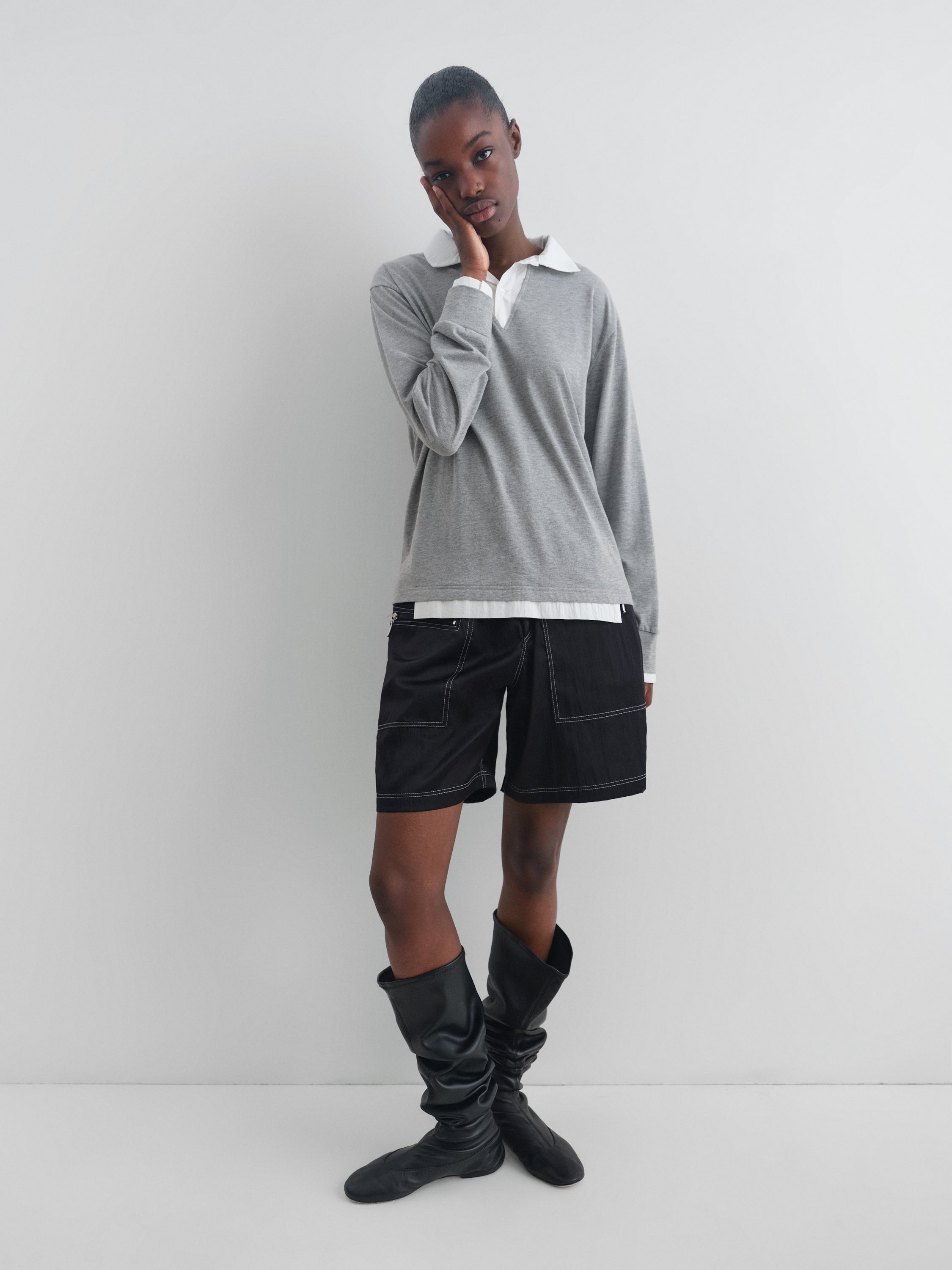 Grey and white polo shirt with layered effect – Gimaguas