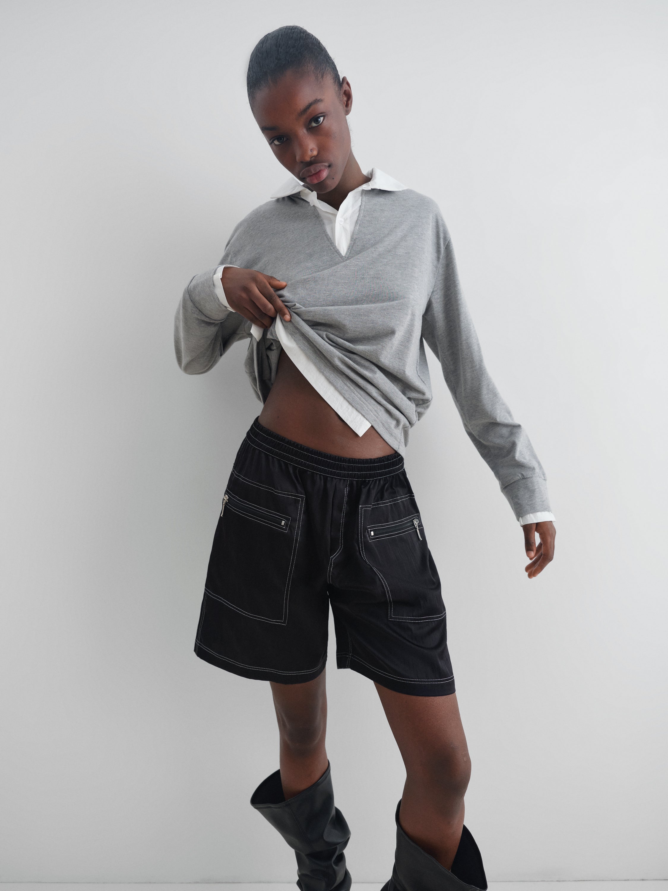 Grey and white polo shirt with layered effect – Gimaguas