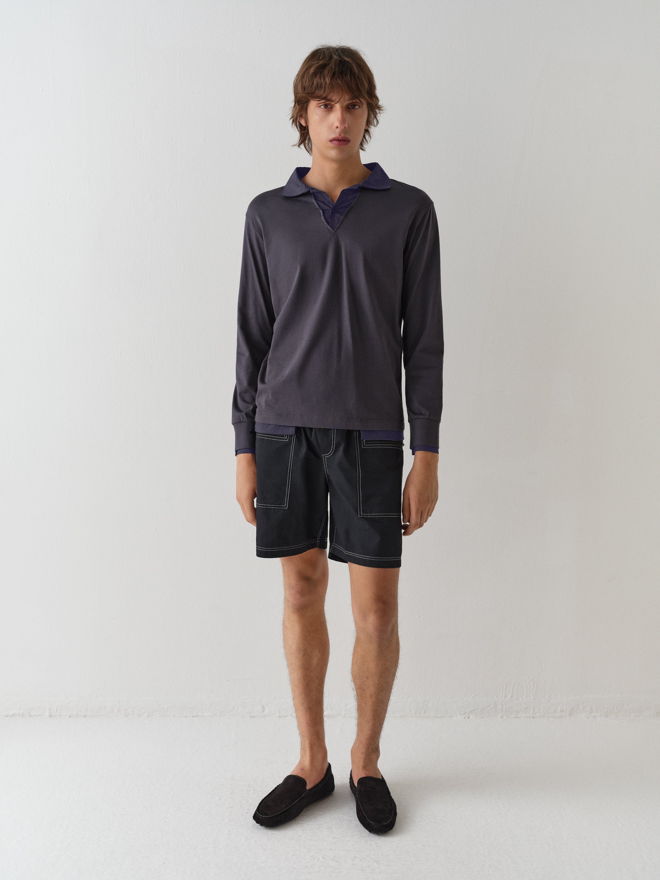 Dark grey and navy polo shirt with layered effect – Gimaguas