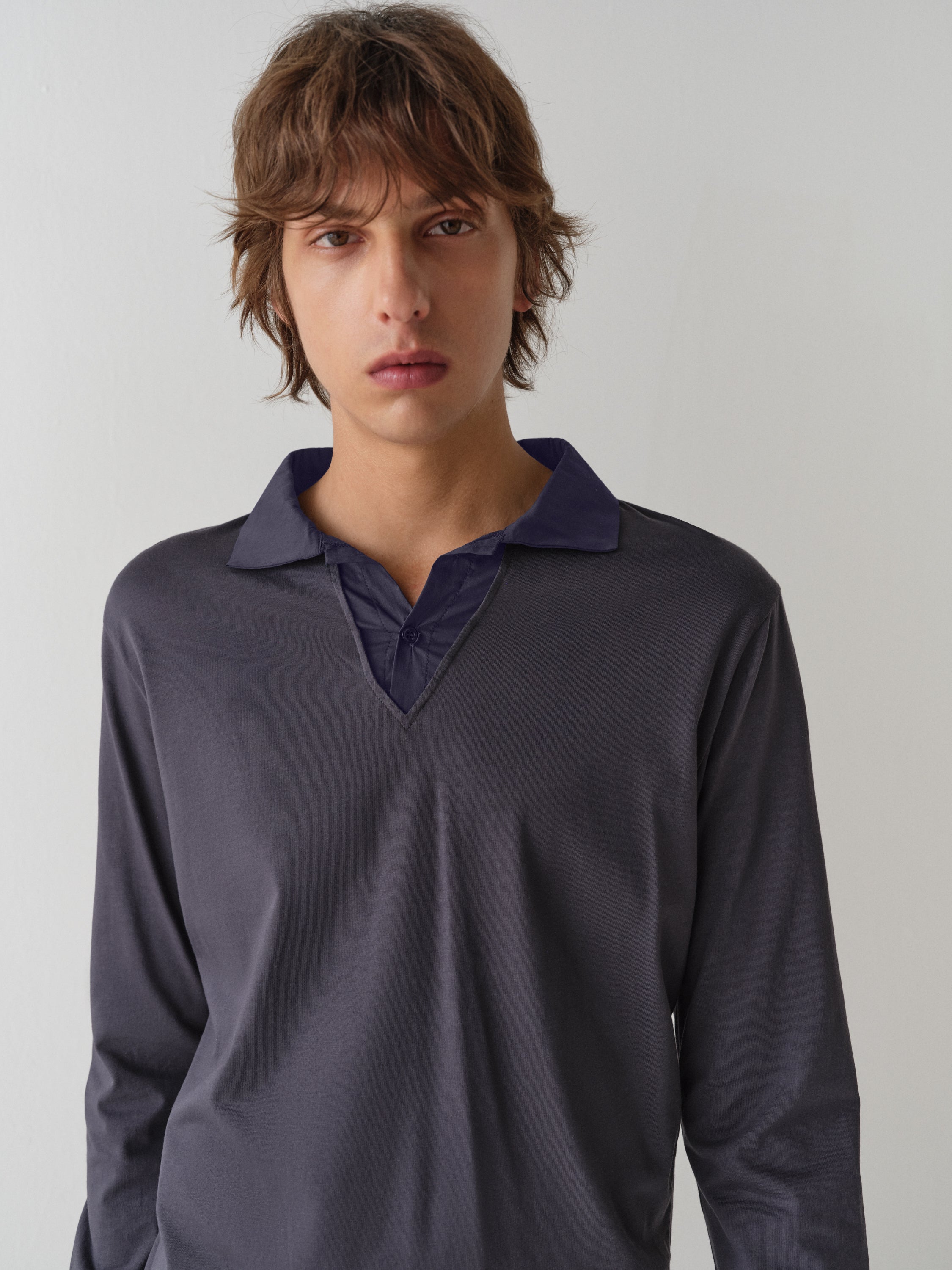 Dark grey and navy polo shirt with layered effect – Gimaguas
