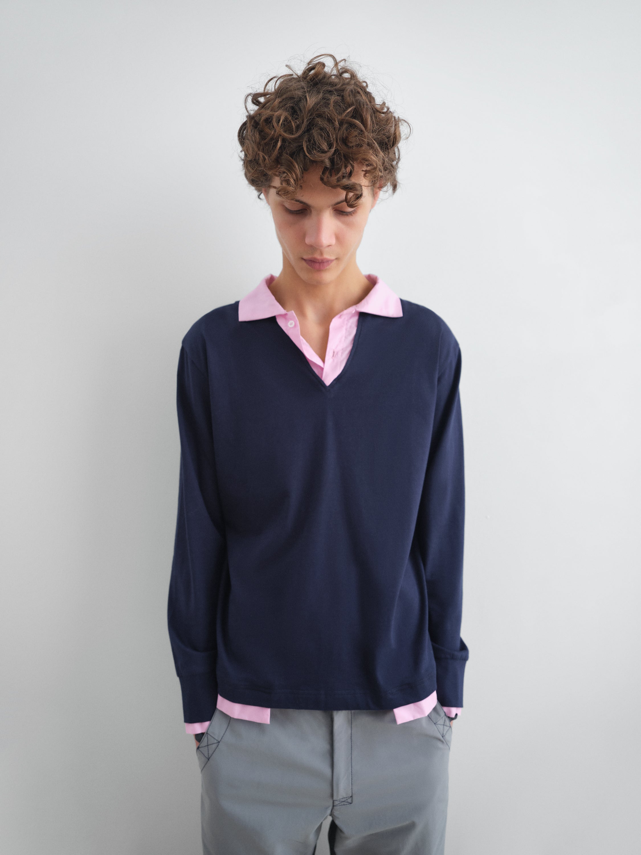 Navy and pink polo shirt with layered effect – Gimaguas