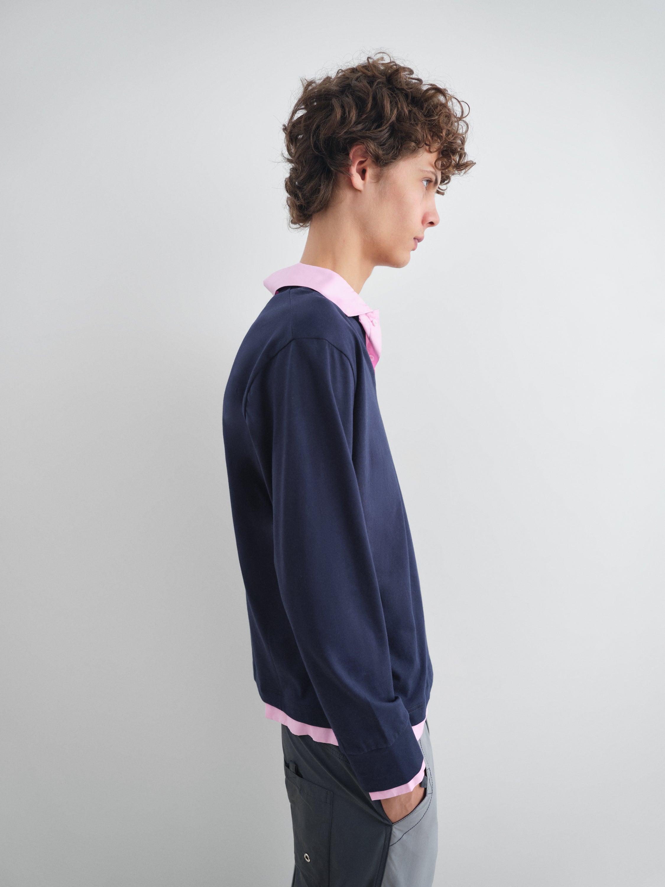 Navy and pink polo shirt with layered effect – Gimaguas