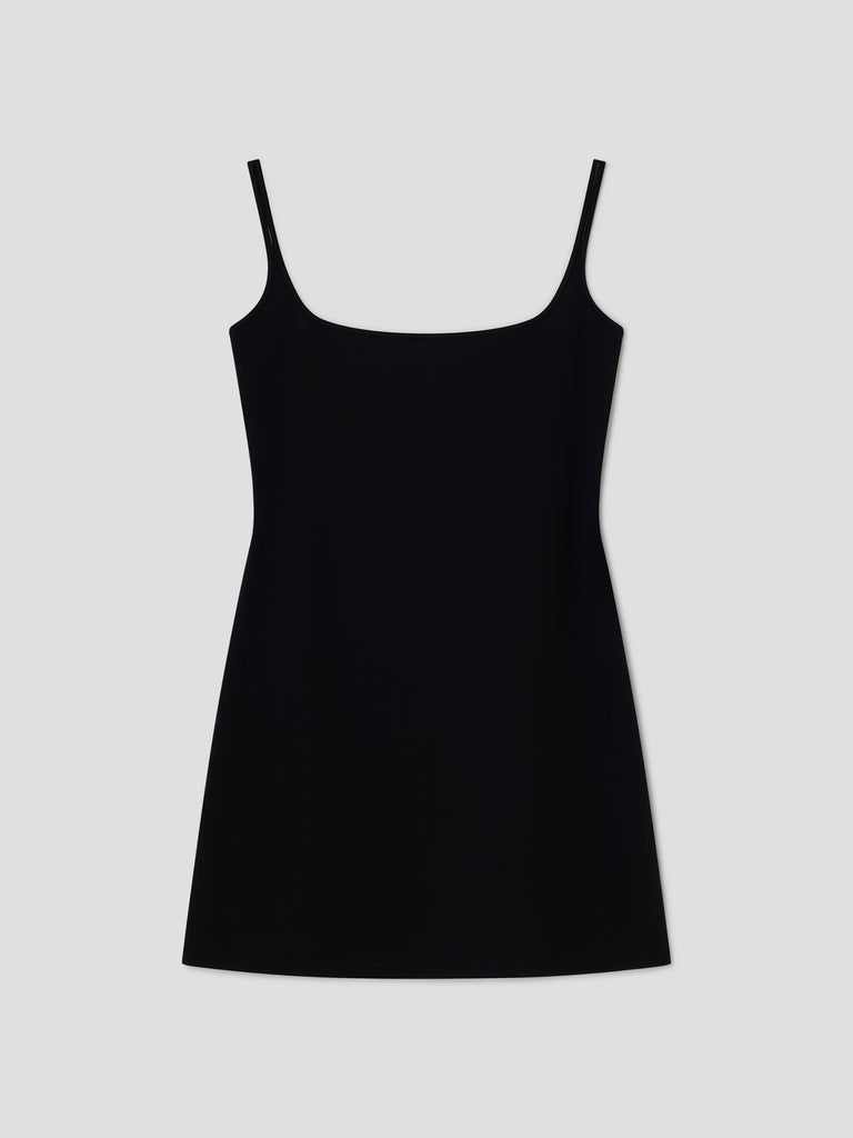 black split mini dress Square Neck Open Back Split Leg Detail Mini Dress In Black Slinky | EGO US