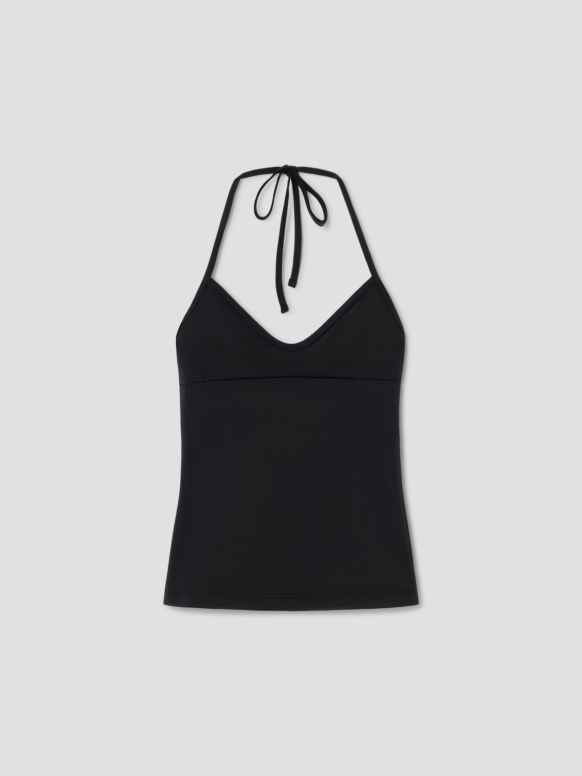 Women's black fitted halter top with deep U neckline – Gimaguas