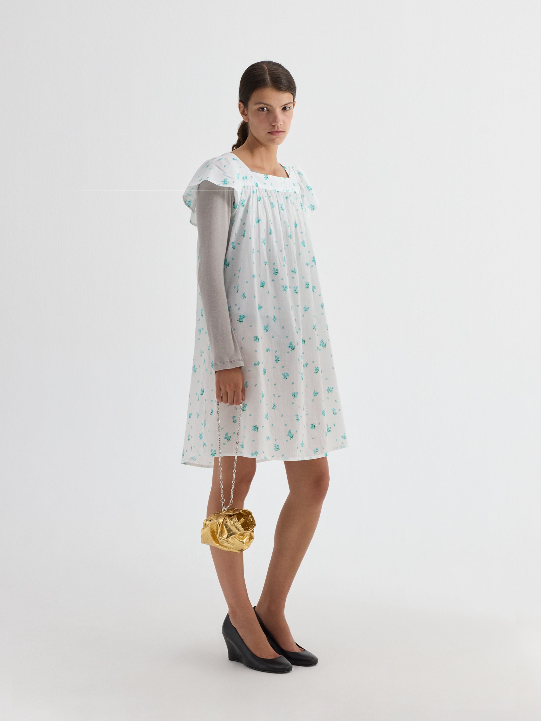 White Floral Baby Doll Mini Dress Short Sleeve | Gimaguas