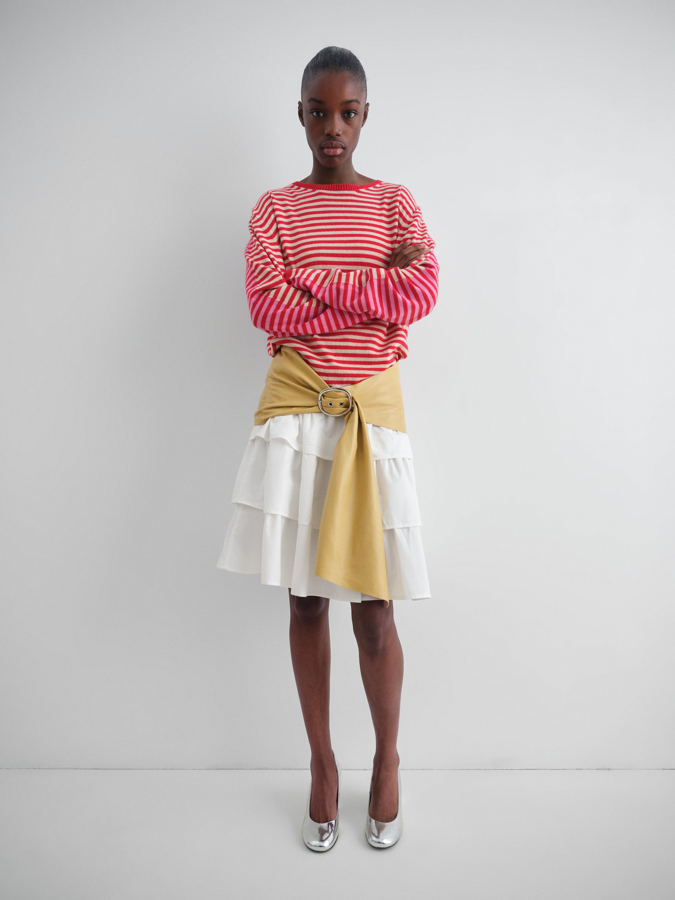 White low-rise midi skirt with wide waistband - Gimaguas