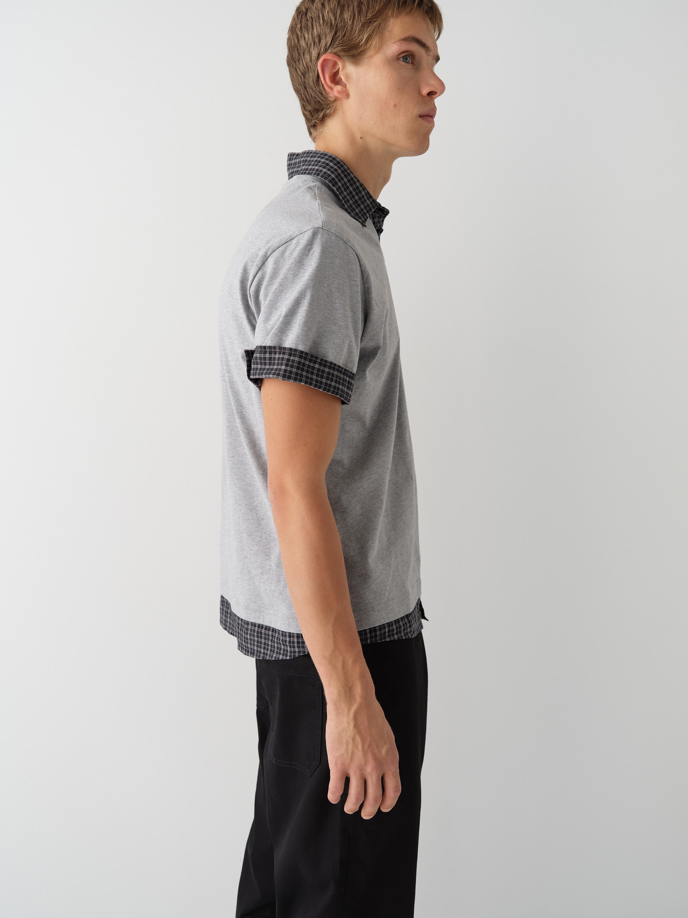 26SS Gimaguas Mauri Polo ギマガス Grey Oversized Polo T-Shirt with Check Detail. Unisex – Gimaguas