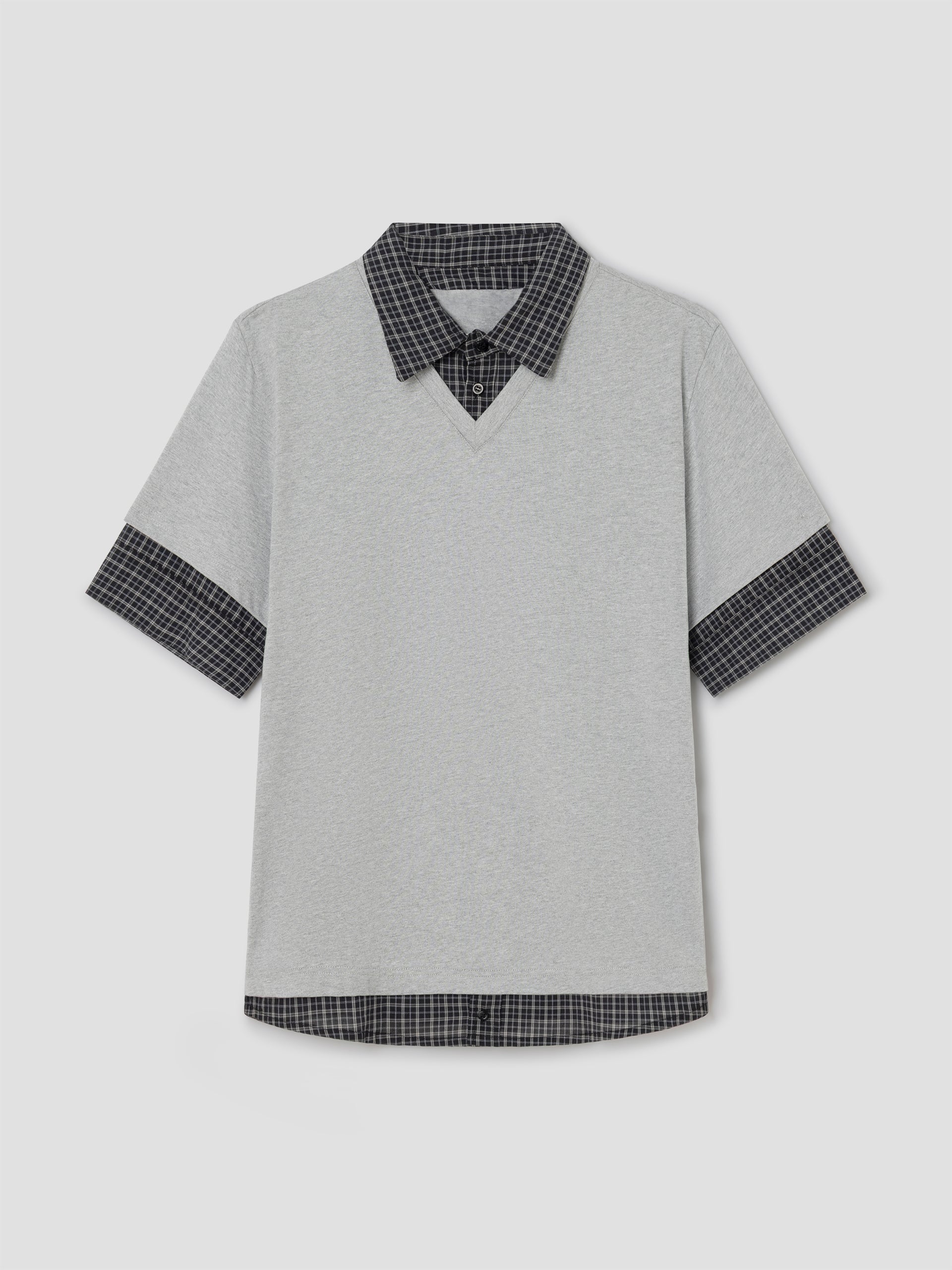 26SS Gimaguas Mauri Polo ギマガス Grey Oversized Polo T-Shirt with Check Detail. Unisex – Gimaguas