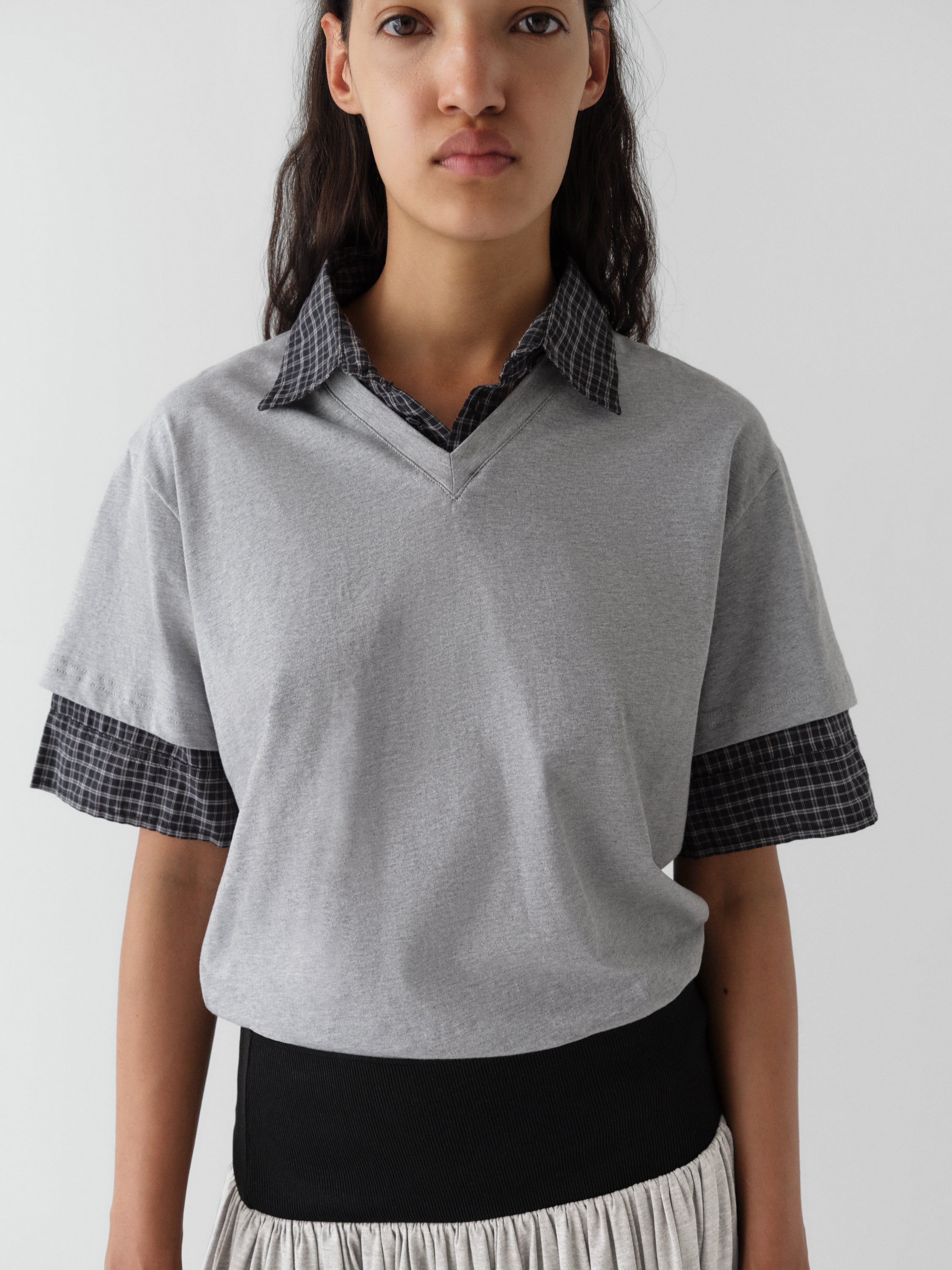 Grey Oversized Polo T-Shirt with Check Detail. Unisex – Gimaguas