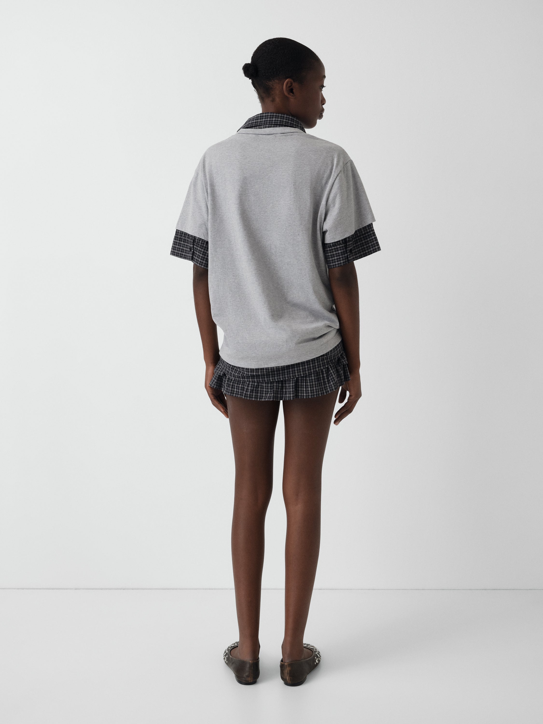 26SS Gimaguas Mauri Polo ギマガス Grey Oversized Polo T-Shirt with Check Detail. Unisex – Gimaguas