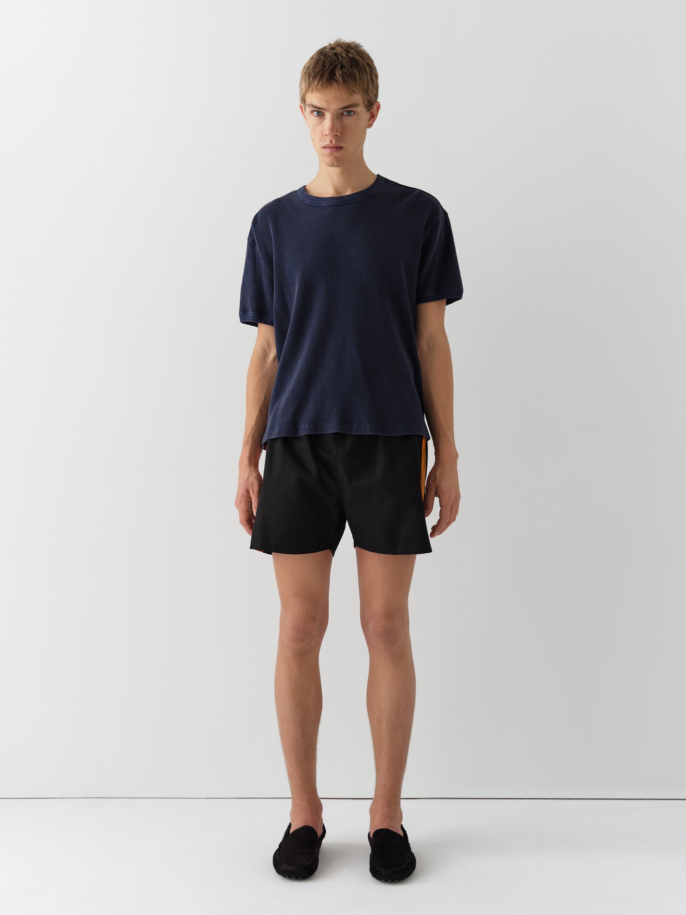 Unisex navy waffle cotton t-shirt with crew neckline – Gimaguas