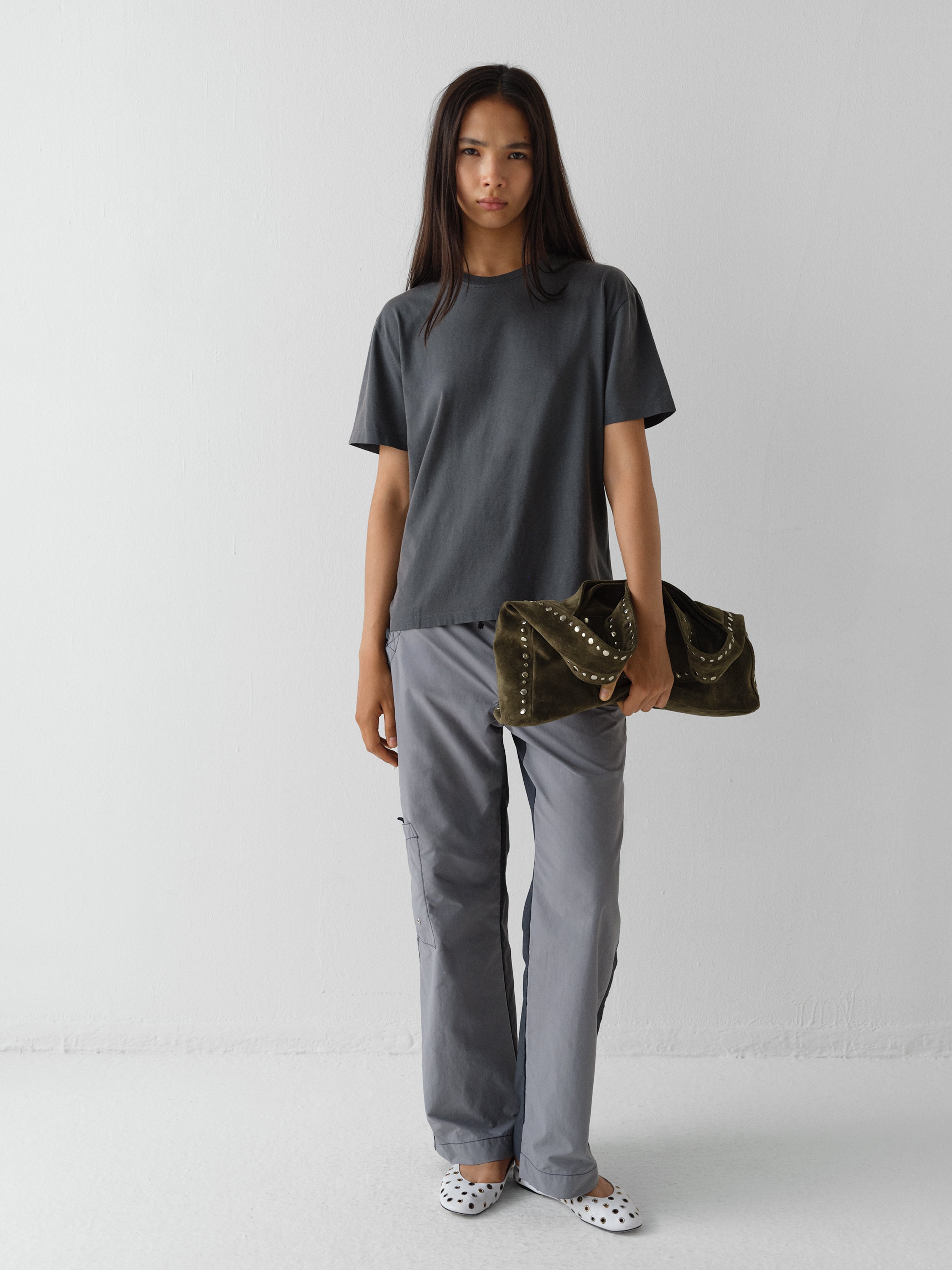 Grey and dark grey lace-up trousers with contrast waistband – Gimaguas
