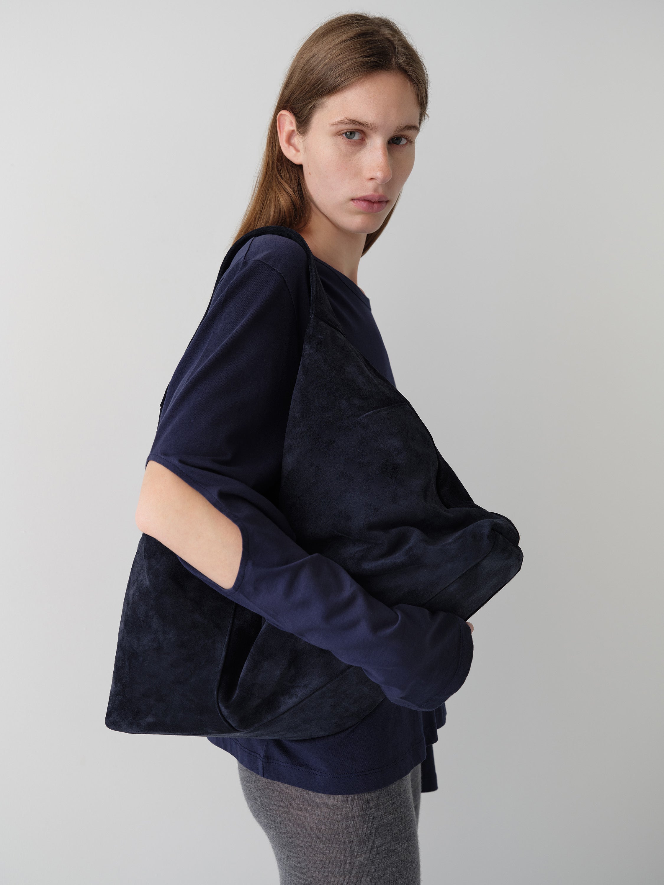 Women's navy suede maxi hobo shoulder bag - Gimaguas