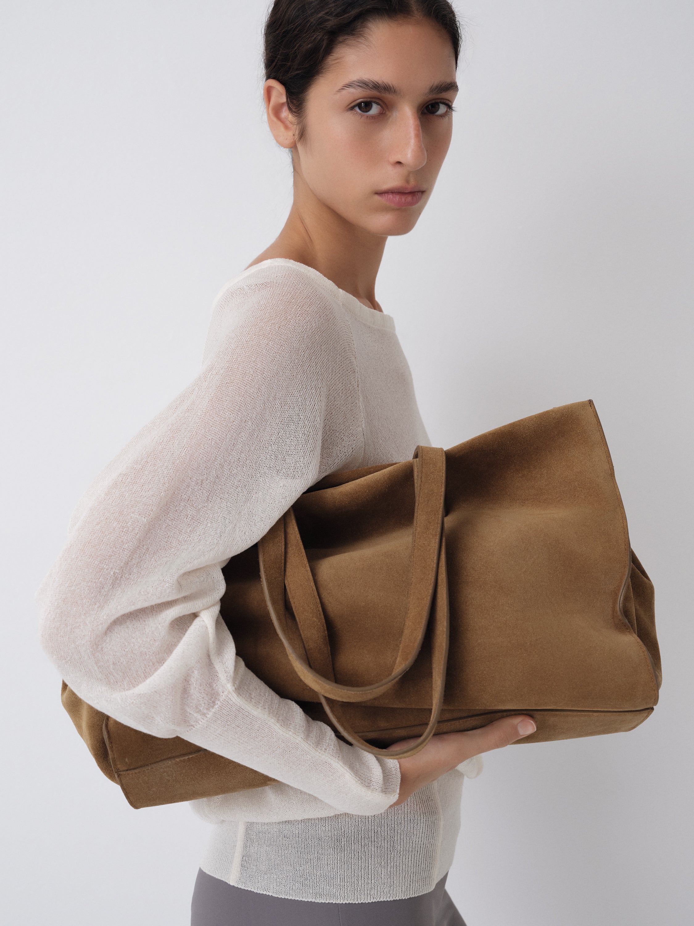 Camel suede maxi shopper bag for women – Gimaguas