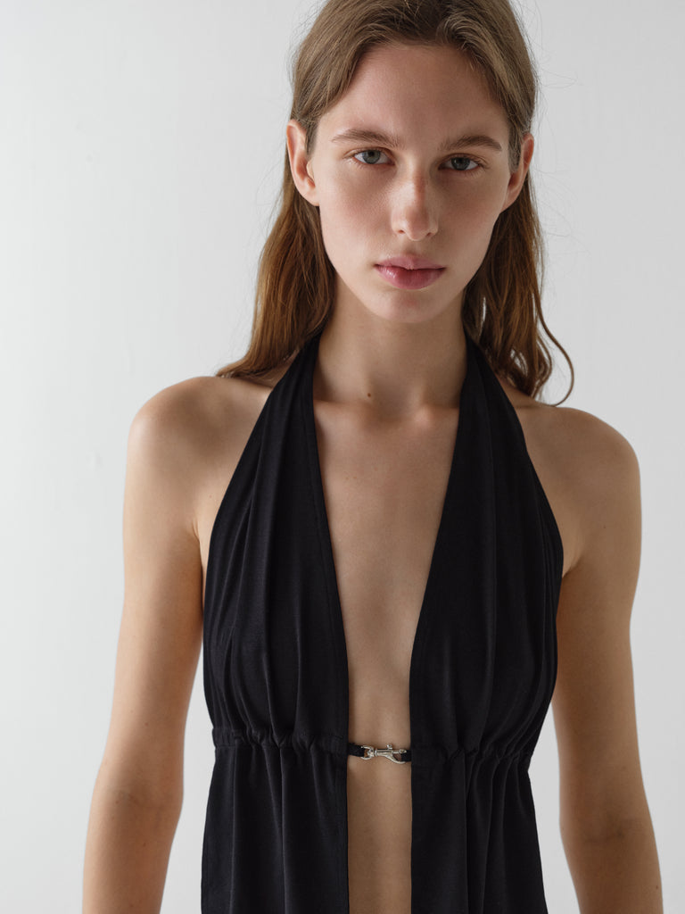 Black Halter Top For Women With Silver Buckle Gimaguas black-halter-top-for-women-with-silver-buckle-gimaguas