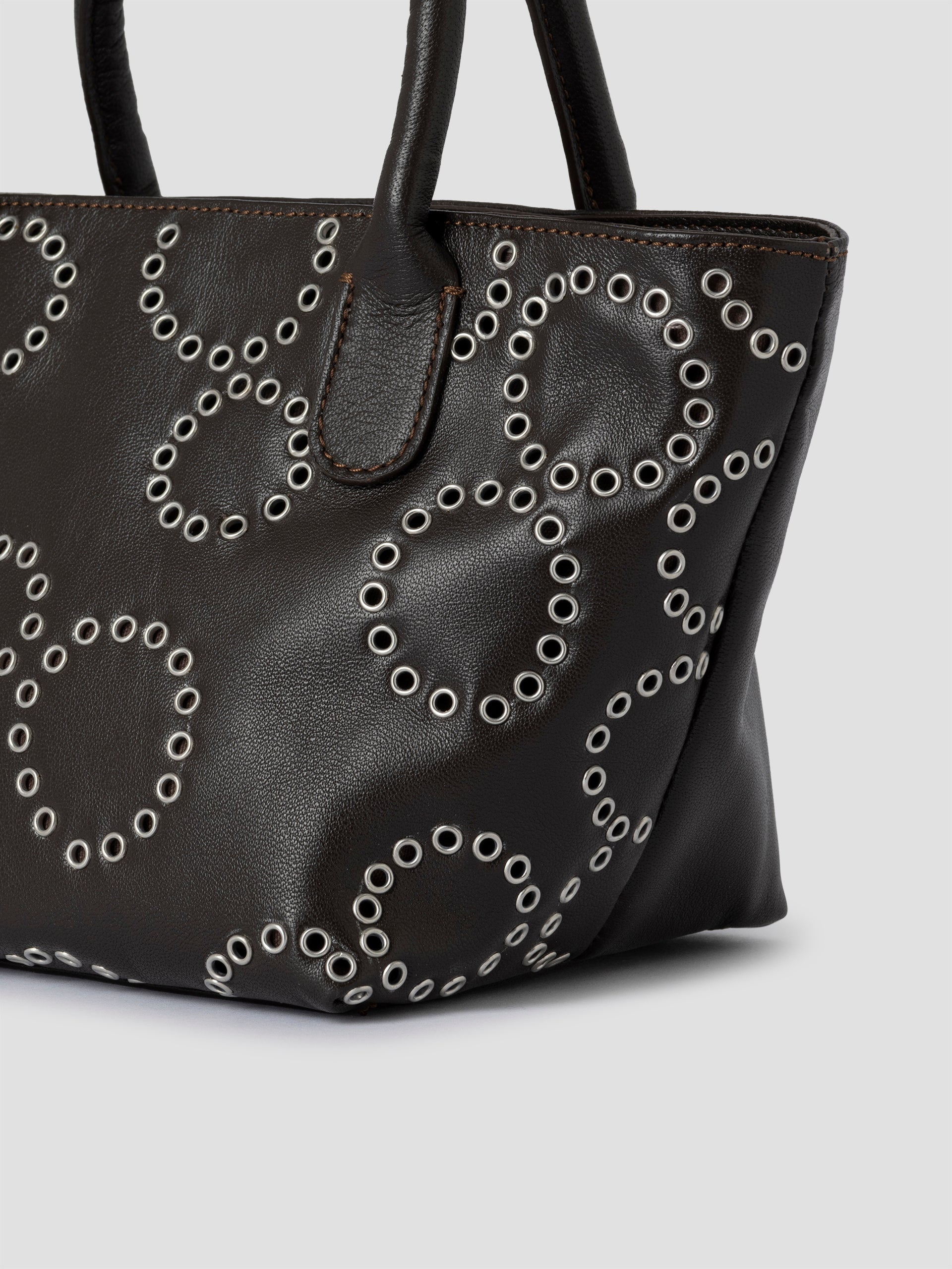Brown mini shopper bag for women with circular eyelets – Gimaguas