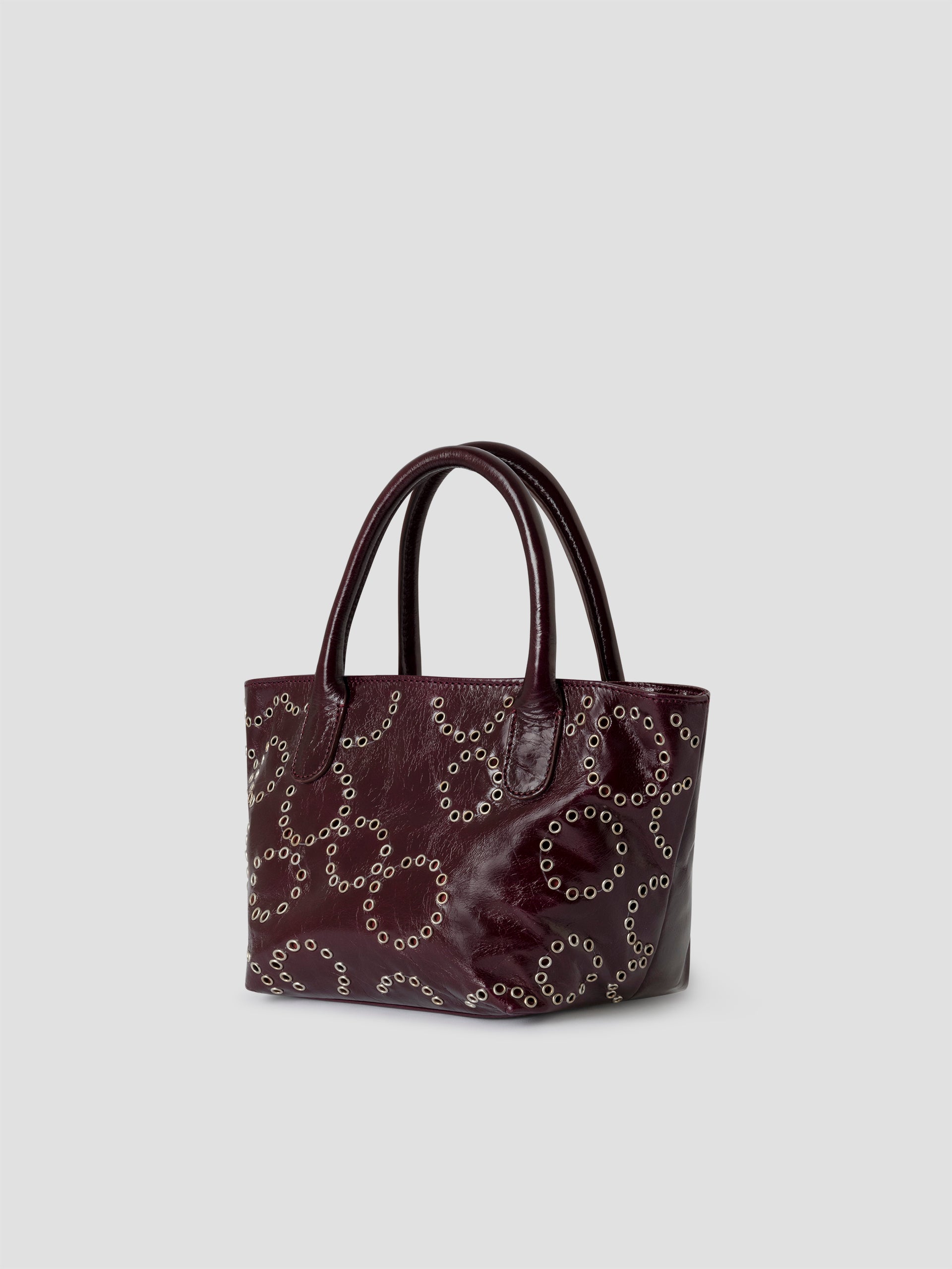 Burgundy mini shopper bag for women with silver eyelets – Gimaguas