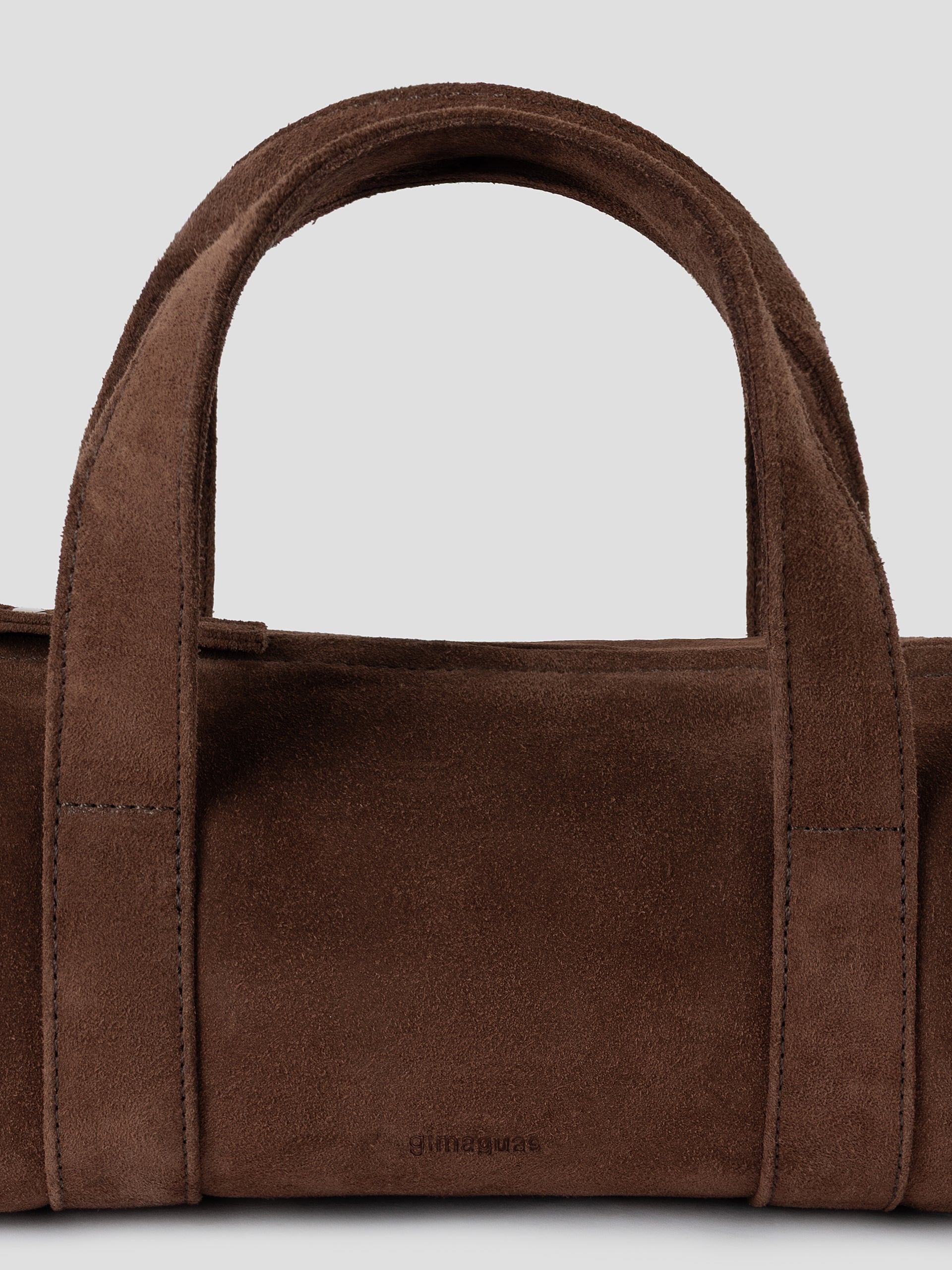 Brown Suede Mini Bag with Zip Closure and Top Handles – Gimaguas