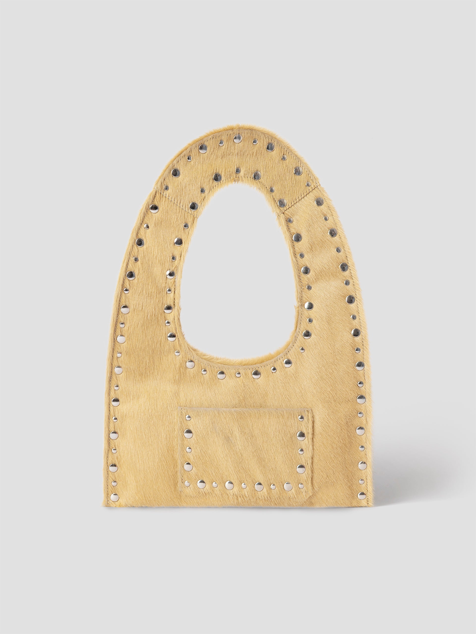 Beige pony leather mini shoulder bag with silver studs – Gimaguas