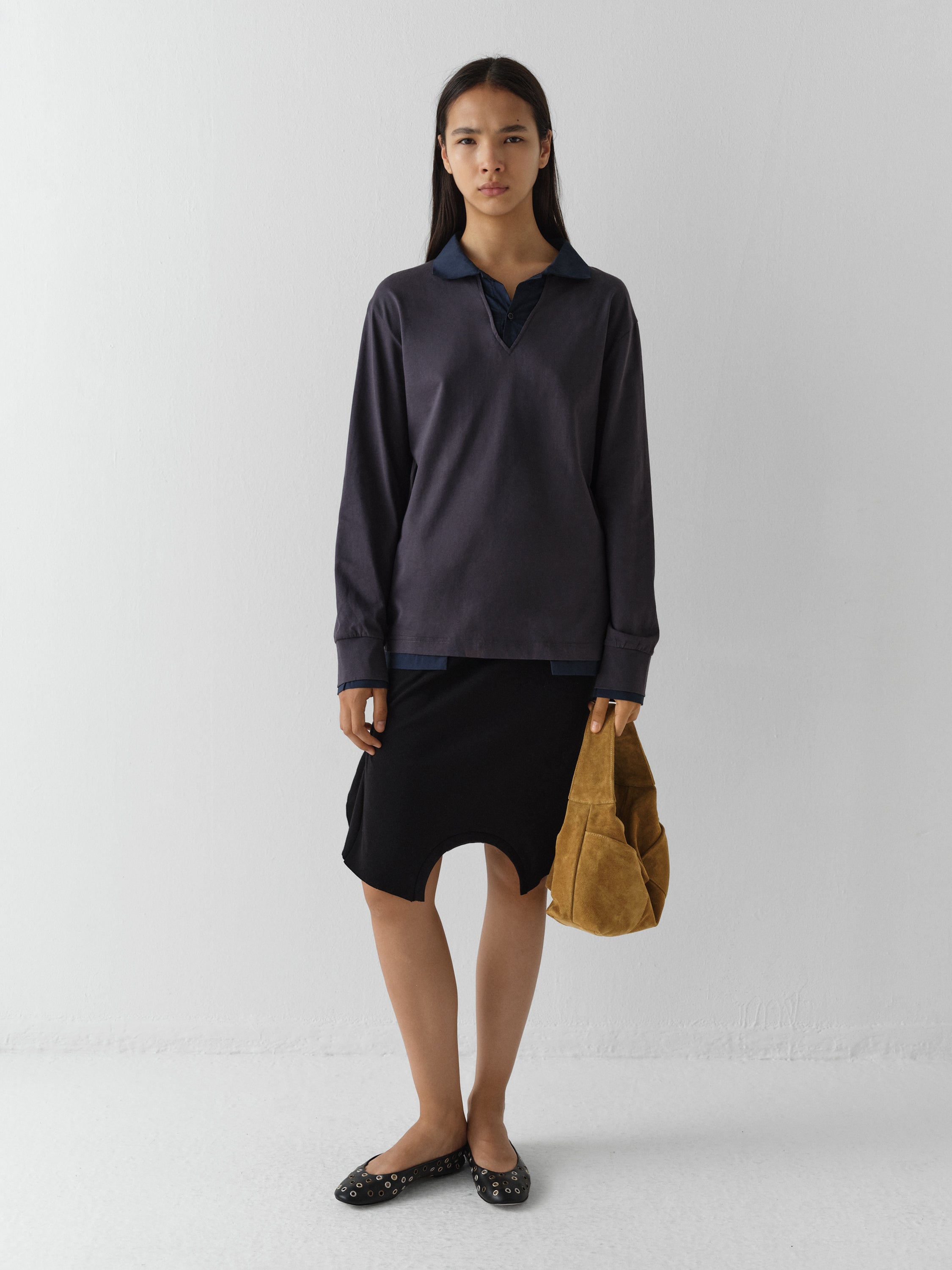 Dark grey and navy polo shirt with layered effect – Gimaguas