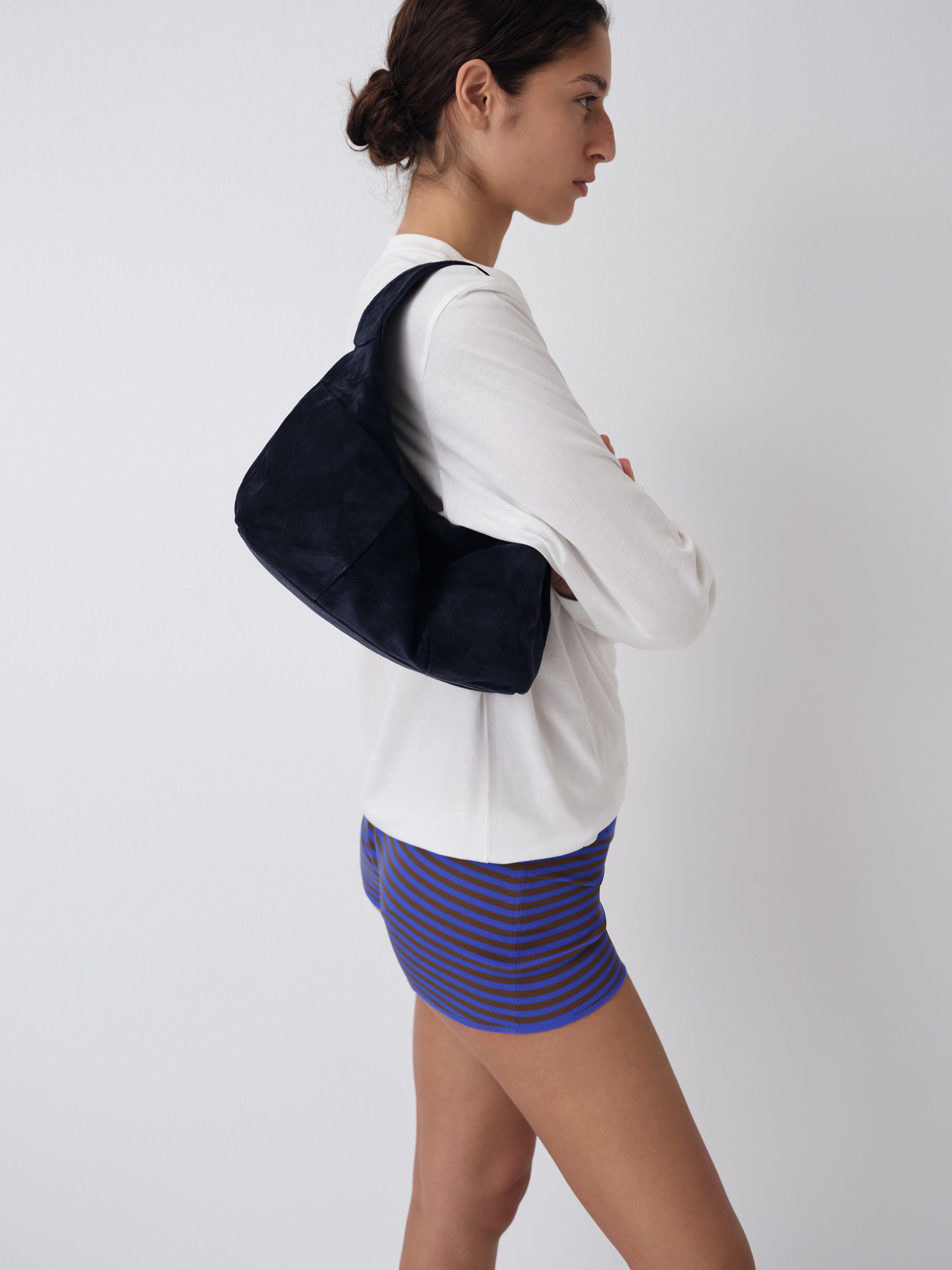 Women's navy suede mini hobo shoulder bag - Gimaguas