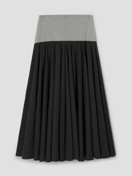 Black A-line midi skirt for women with grey waistband – Gimaguas