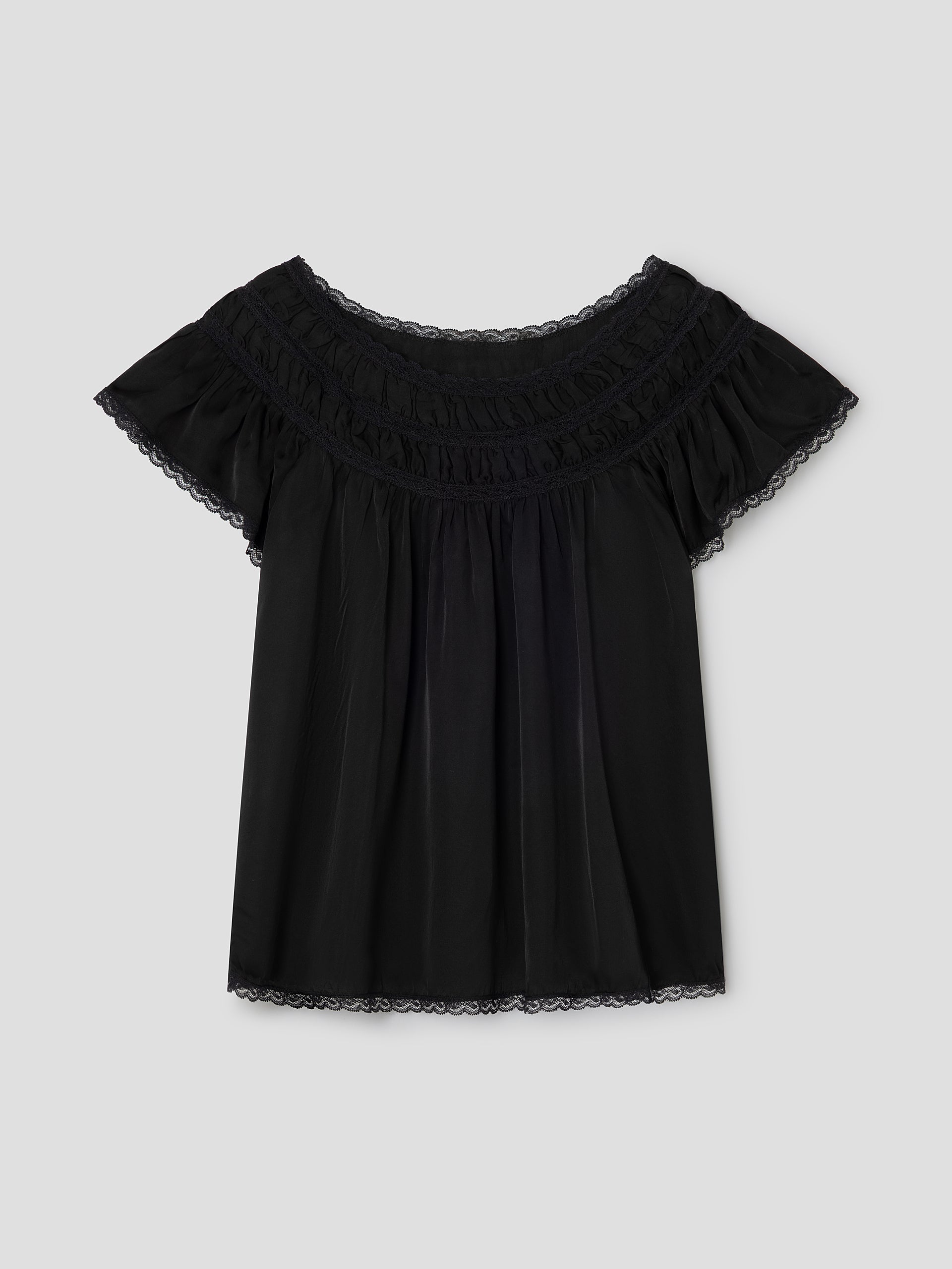 Women's Black Viscose Top Lace Trim Short Sleeve | Gimaguas