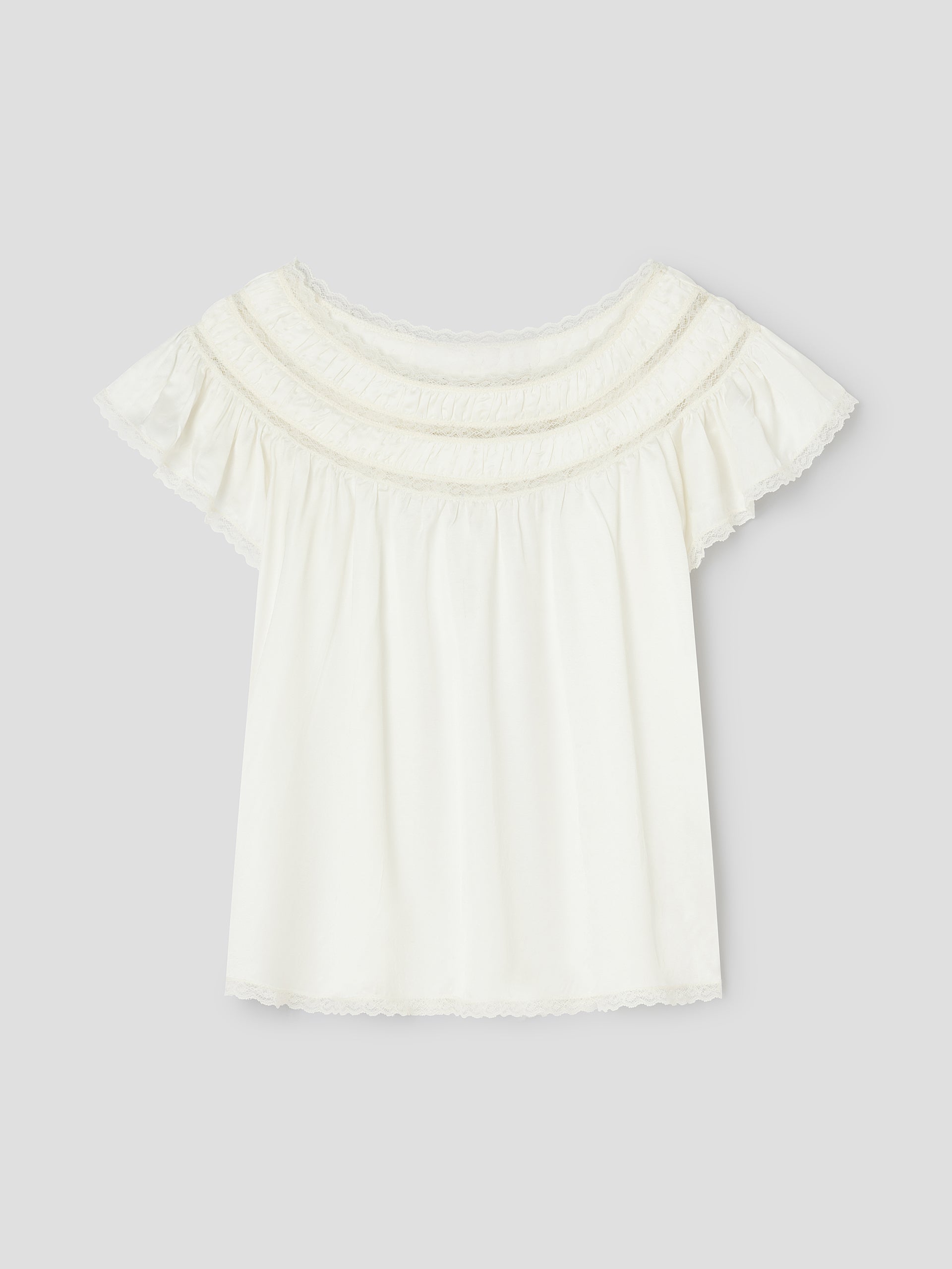 gimaguas カットソー　2025ss Women's White Viscose Top Lace Trim Short Sleeve | Gimaguas