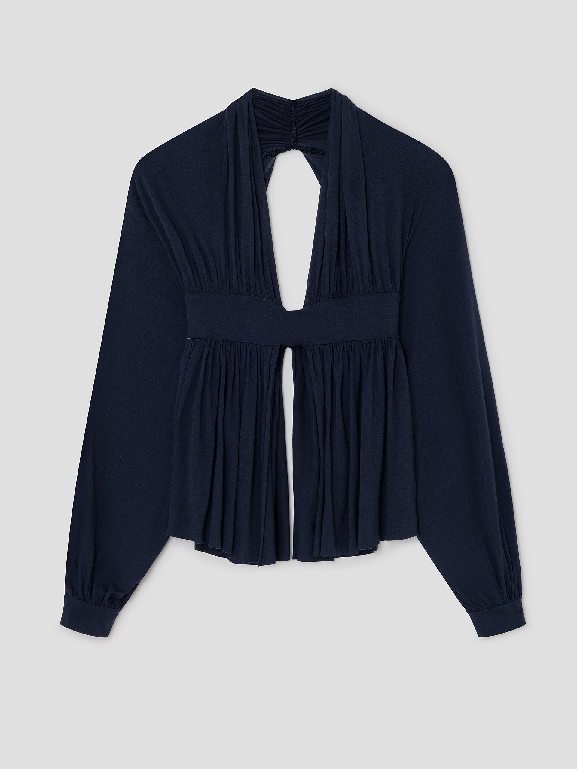 Navy Viscose Long-Sleeve Top with Open Back | Gimaguas