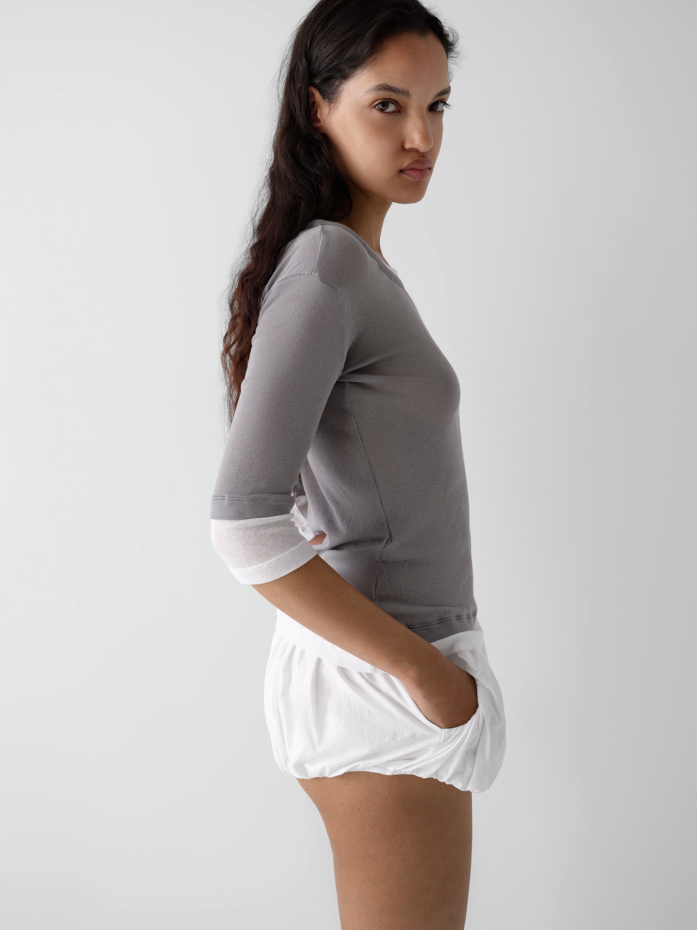 Women's White Textured Balloon Mini Shorts. Gimaguas