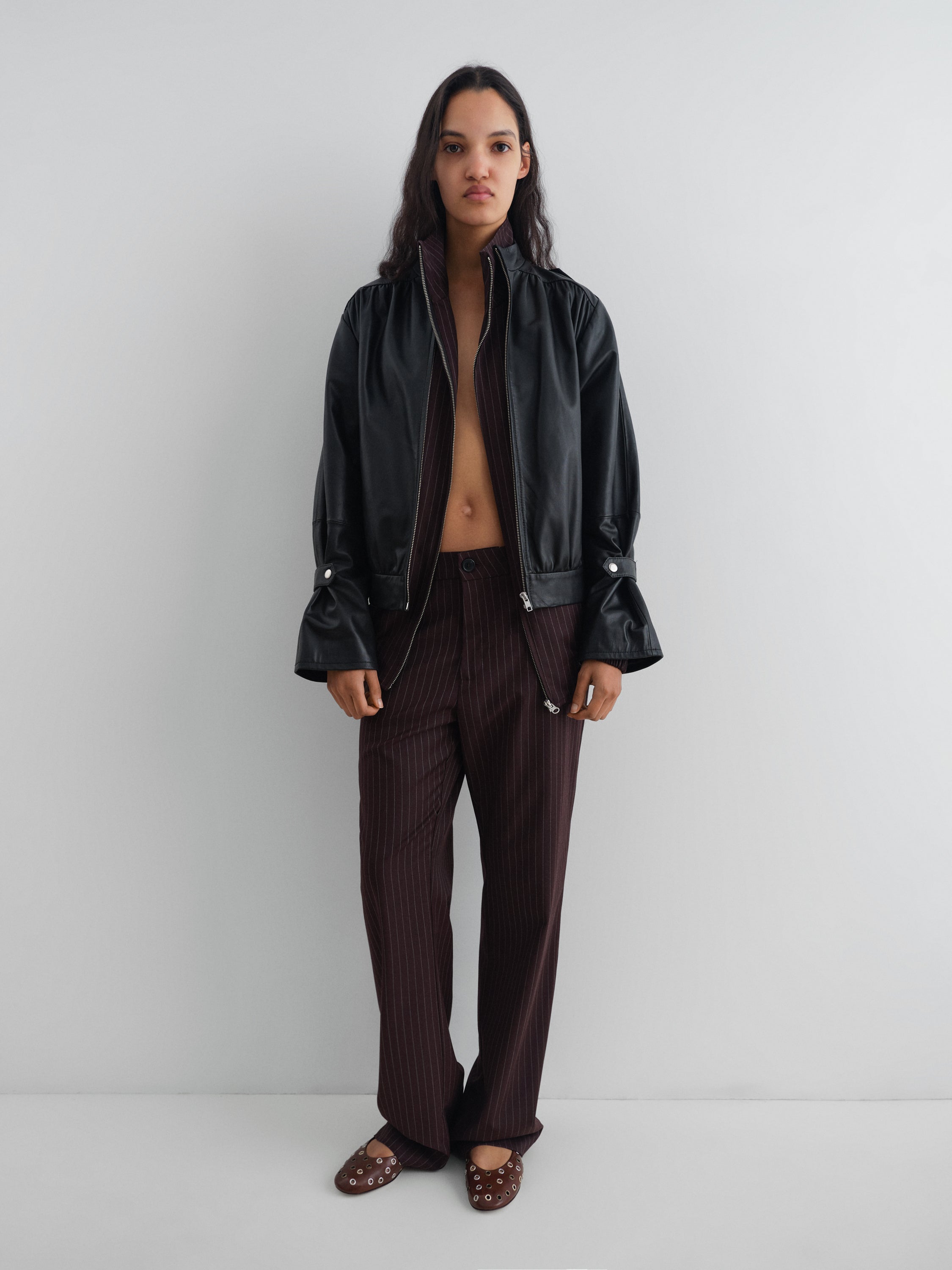 Black lamb leather bomber jacket for women - Gimaguas