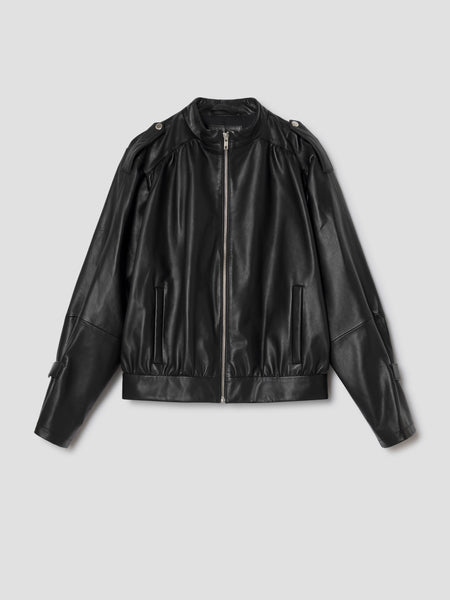 Belgio“本革”leather”黒“短丈“bomber jacket oscar-