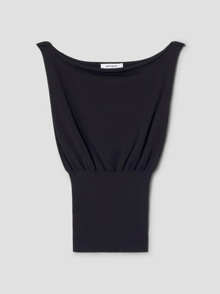 Black off-the-shoulder knit top for women with cap sleeves