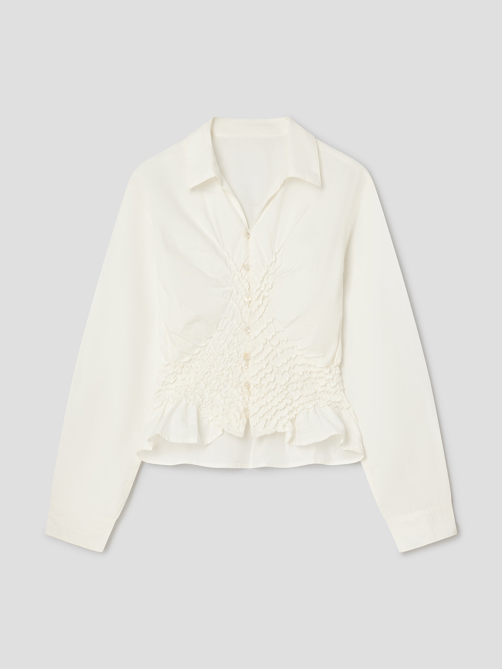 White ruched cotton shirt for women – Gimaguas