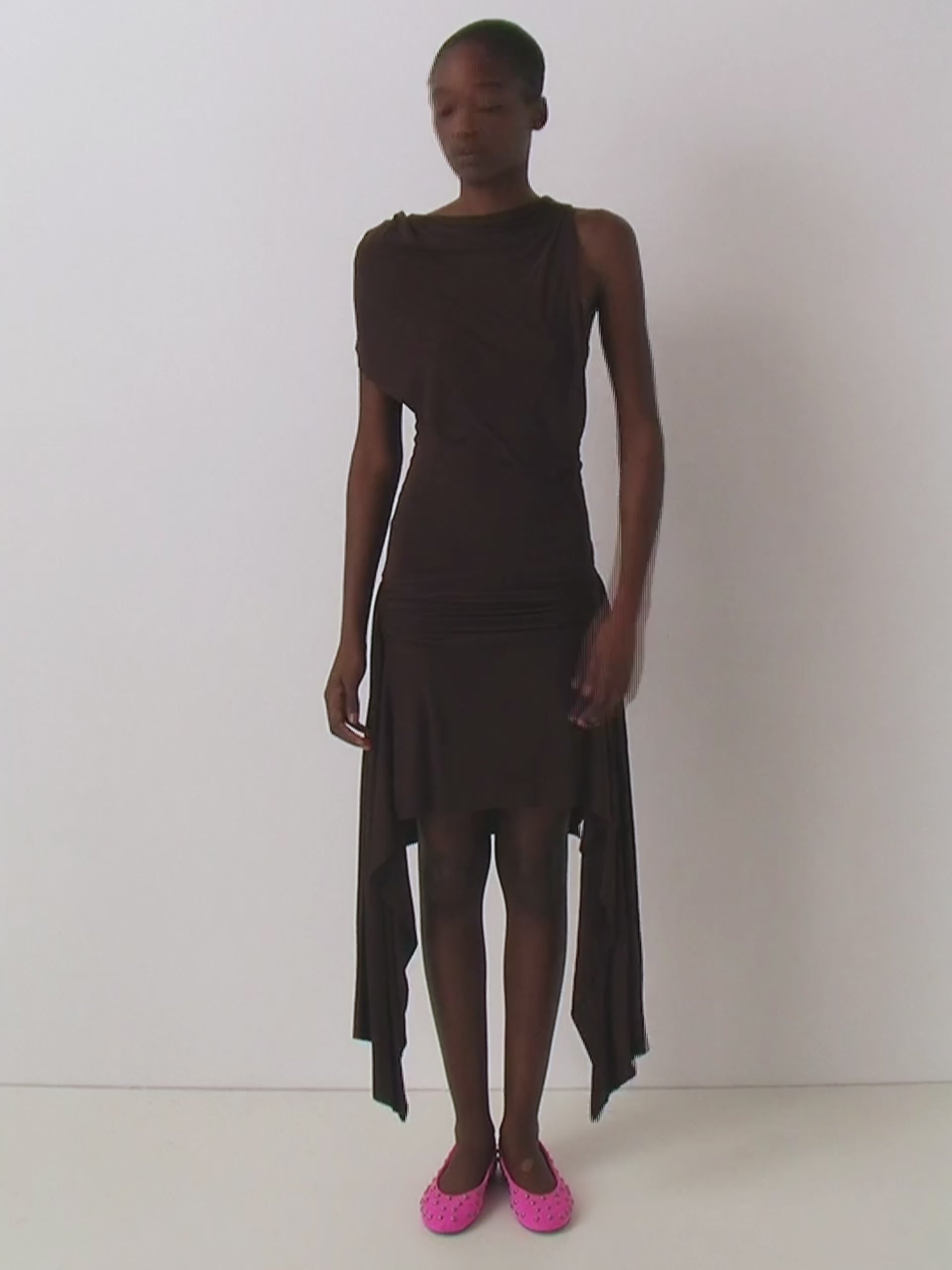 Brown Asymmetrical One-Shoulder Midi Dress for Women – Gimaguas