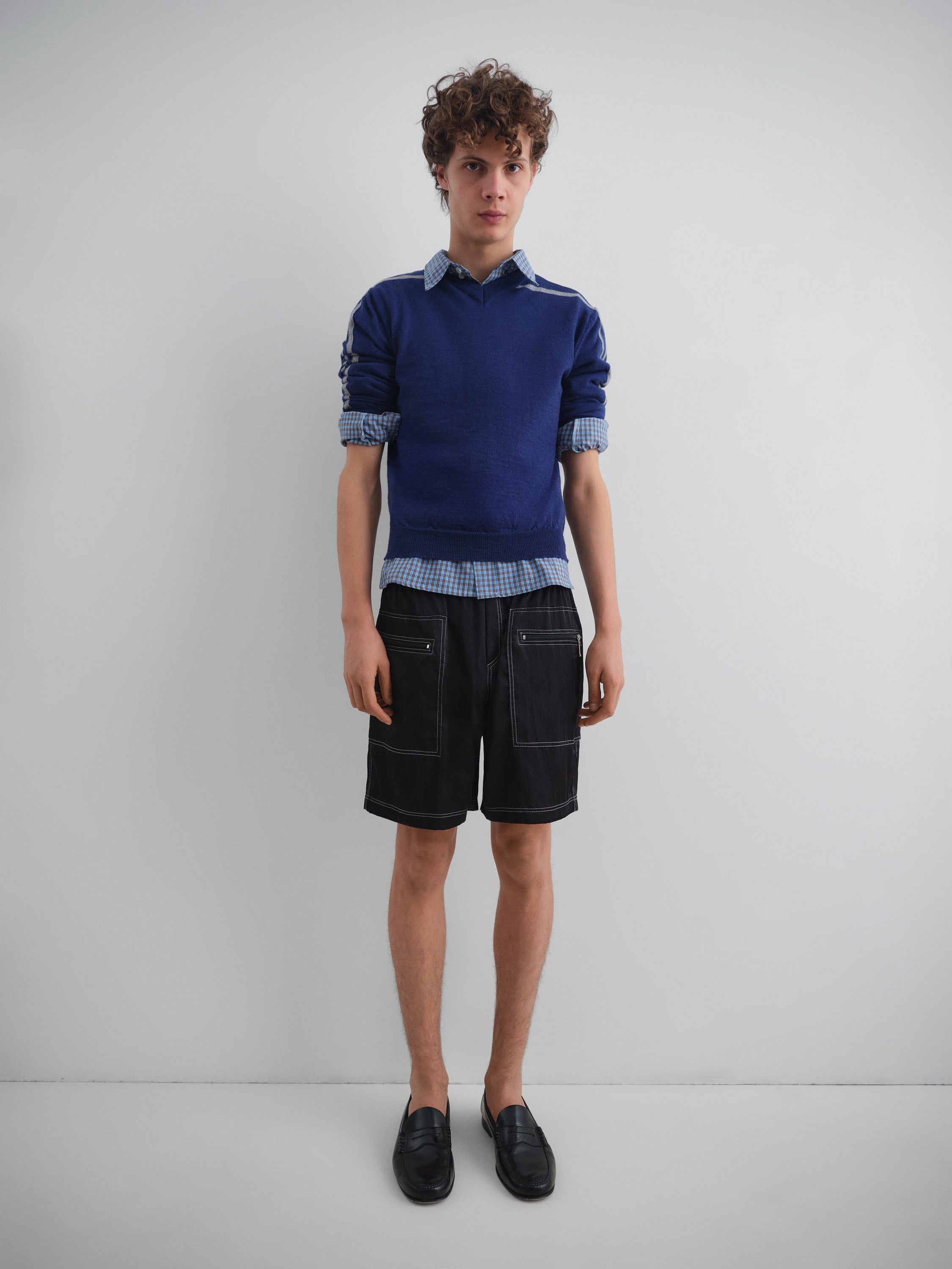 Blue checkered shirt with front pocket and relaxed fit – Gimaguas